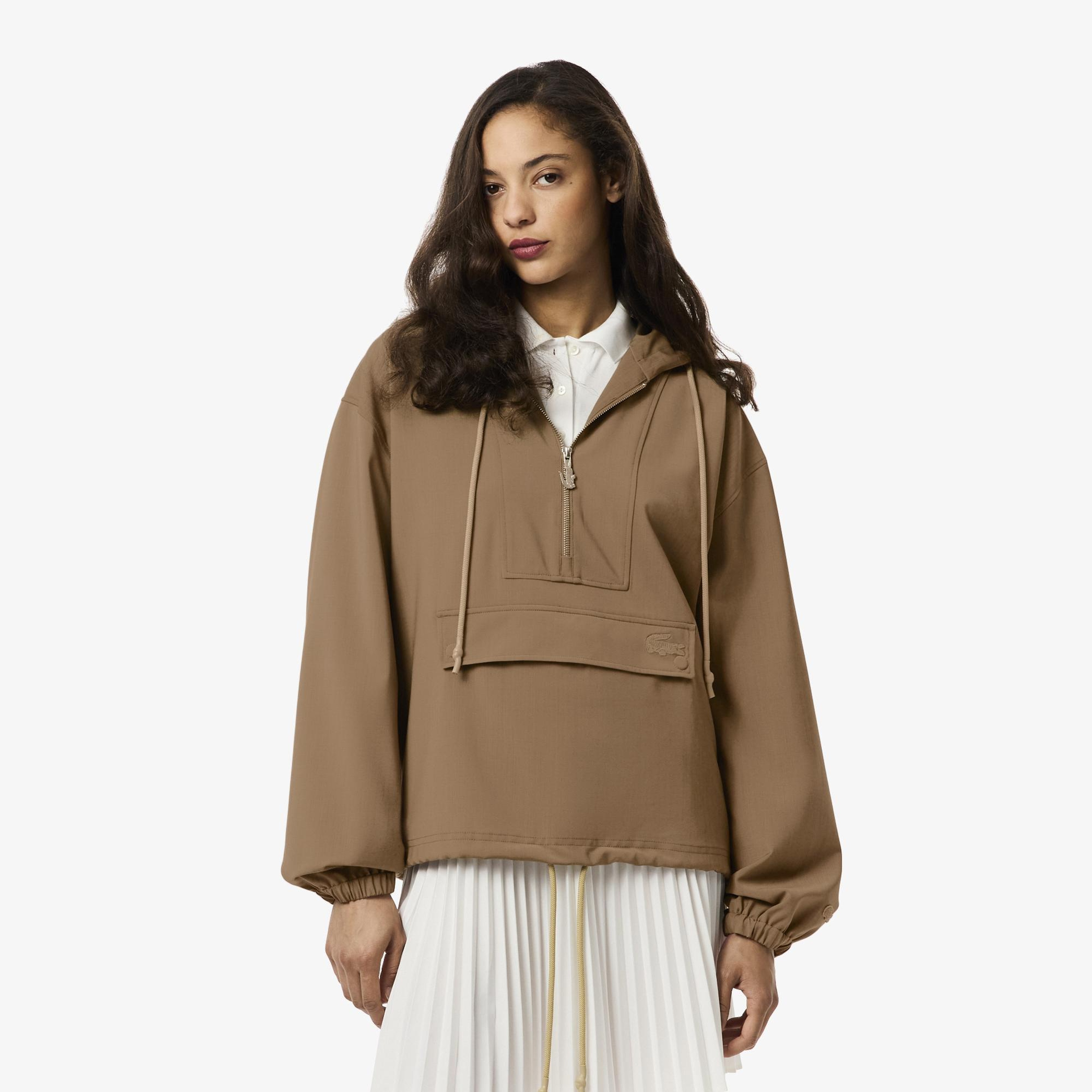 Lacoste Kadın Oversize Fit Yarım Fermuarlı Bej Ceket