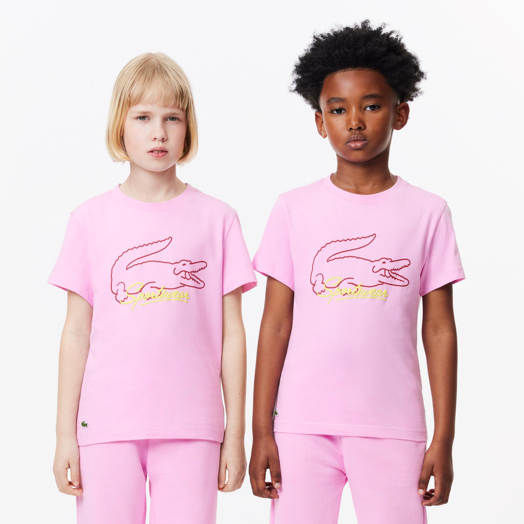 Lacoste Çocuk Bisiklet Yaka Baskılı Pembe T-shirt