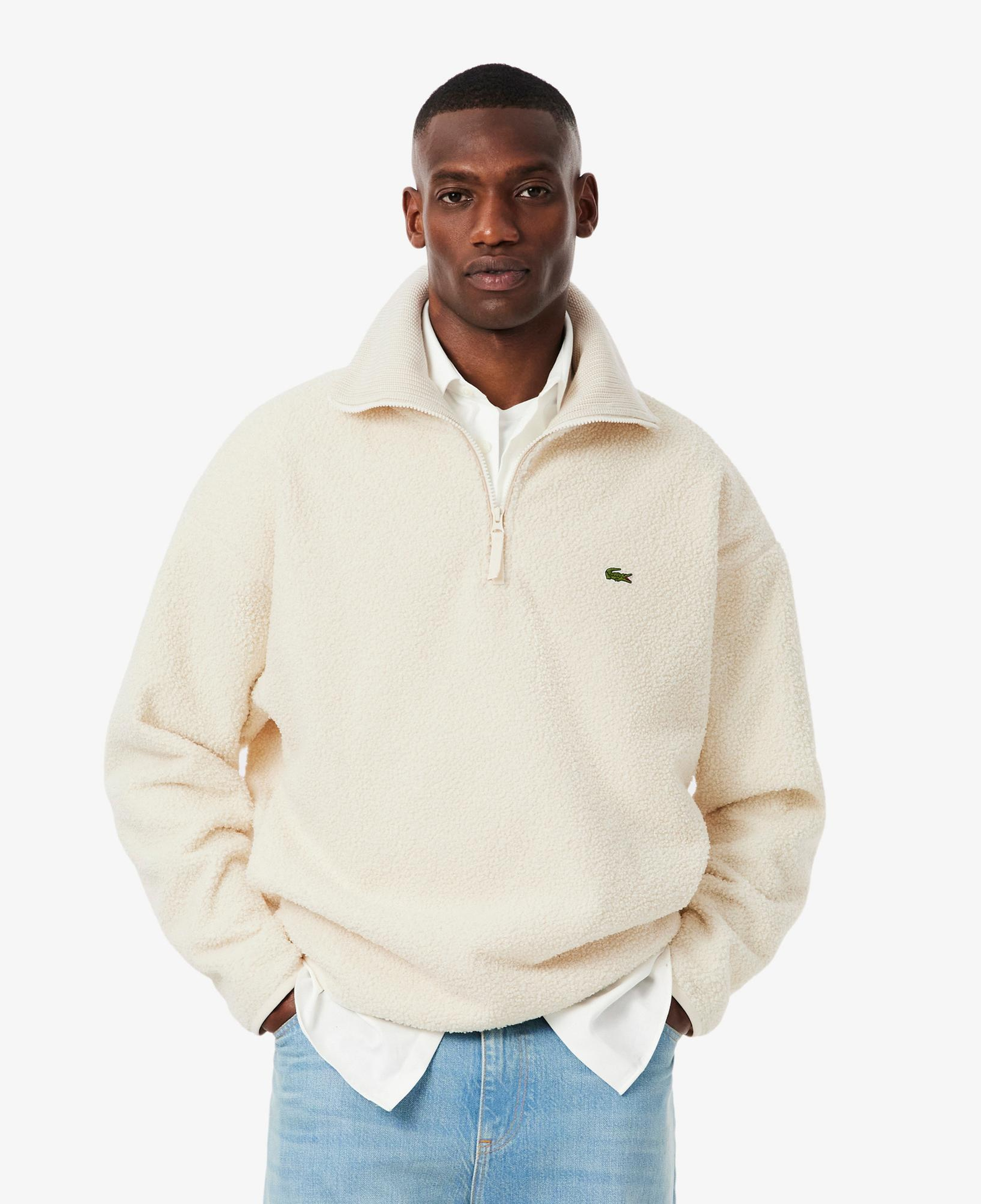 Lacoste Erkek Loose Fit Yarım Fermuarlı Krem Sweatshirt
