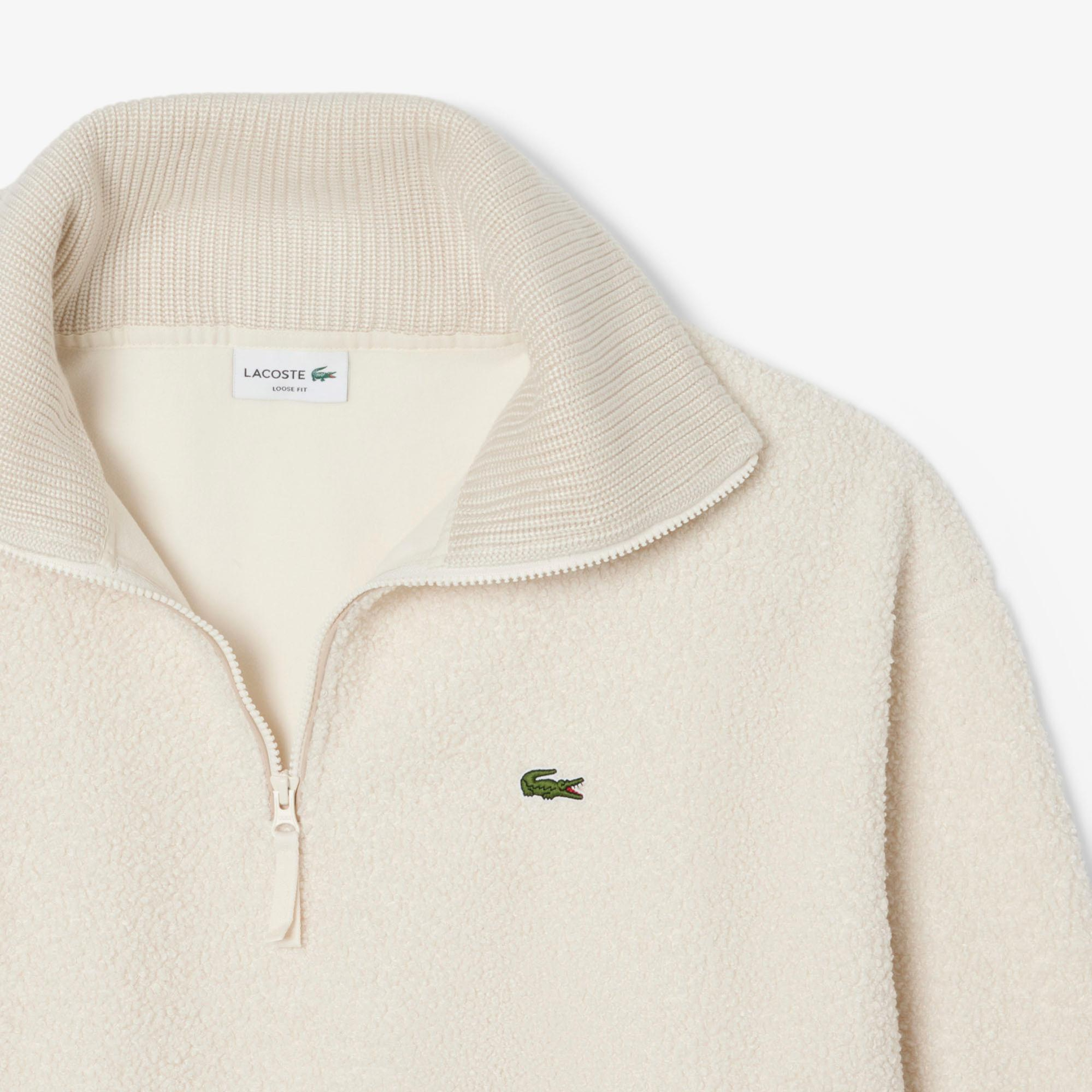 Lacoste Erkek Loose Fit Yarım Fermuarlı Krem Sweatshirt
