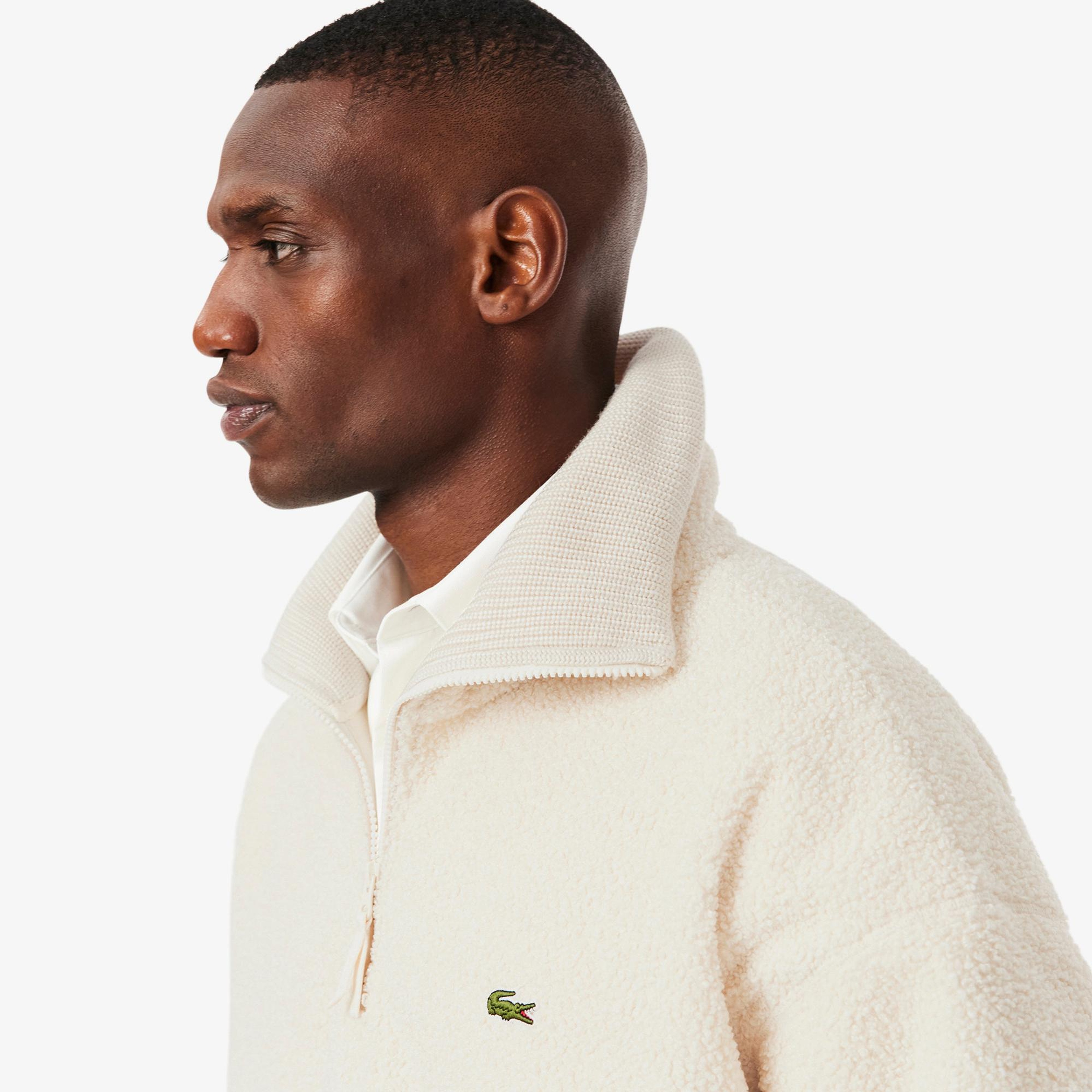 Lacoste Erkek Loose Fit Yarım Fermuarlı Krem Sweatshirt