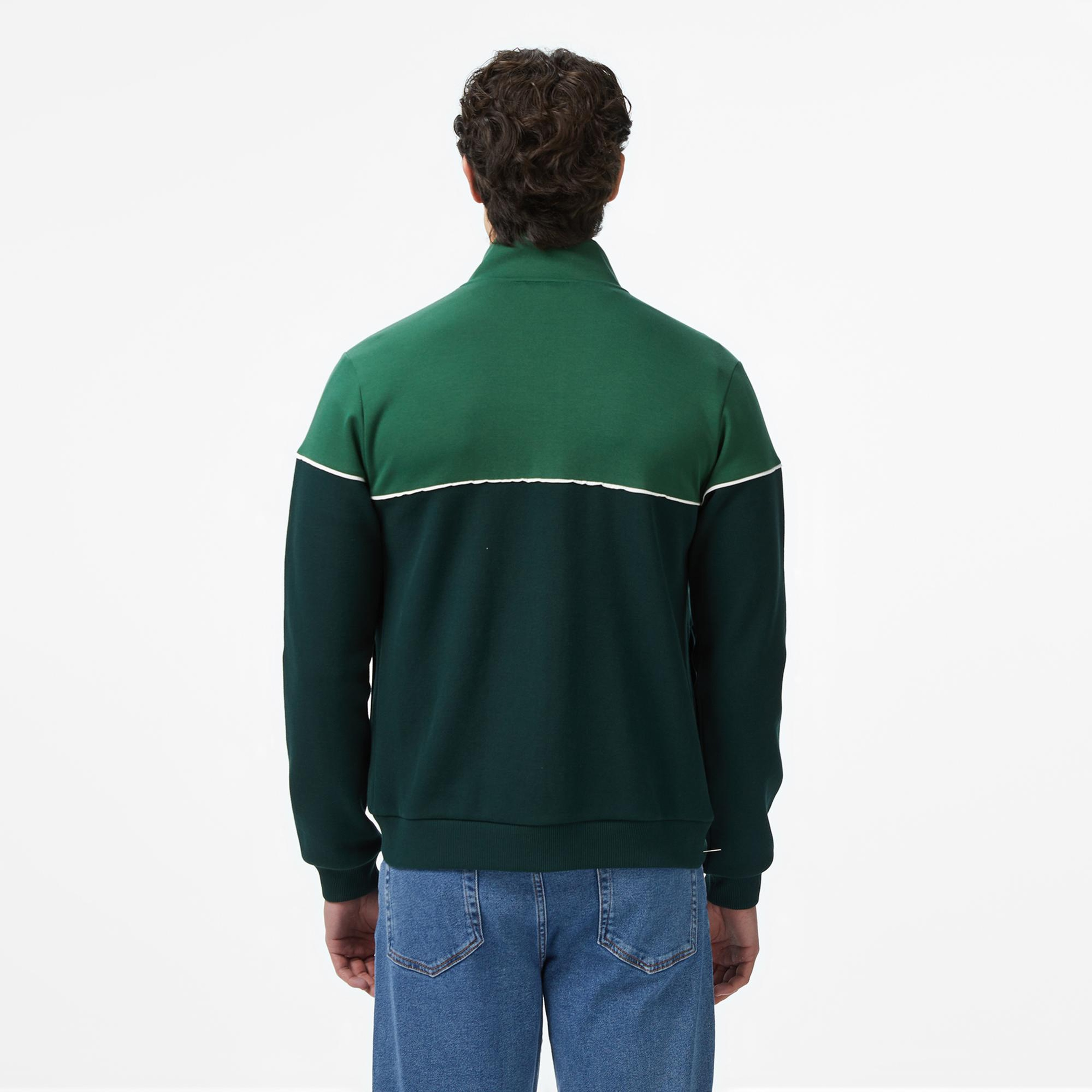 Lacoste Erkek Slim Fit Fermuarlı Renk Bloklu Yeşil Sweatshirt