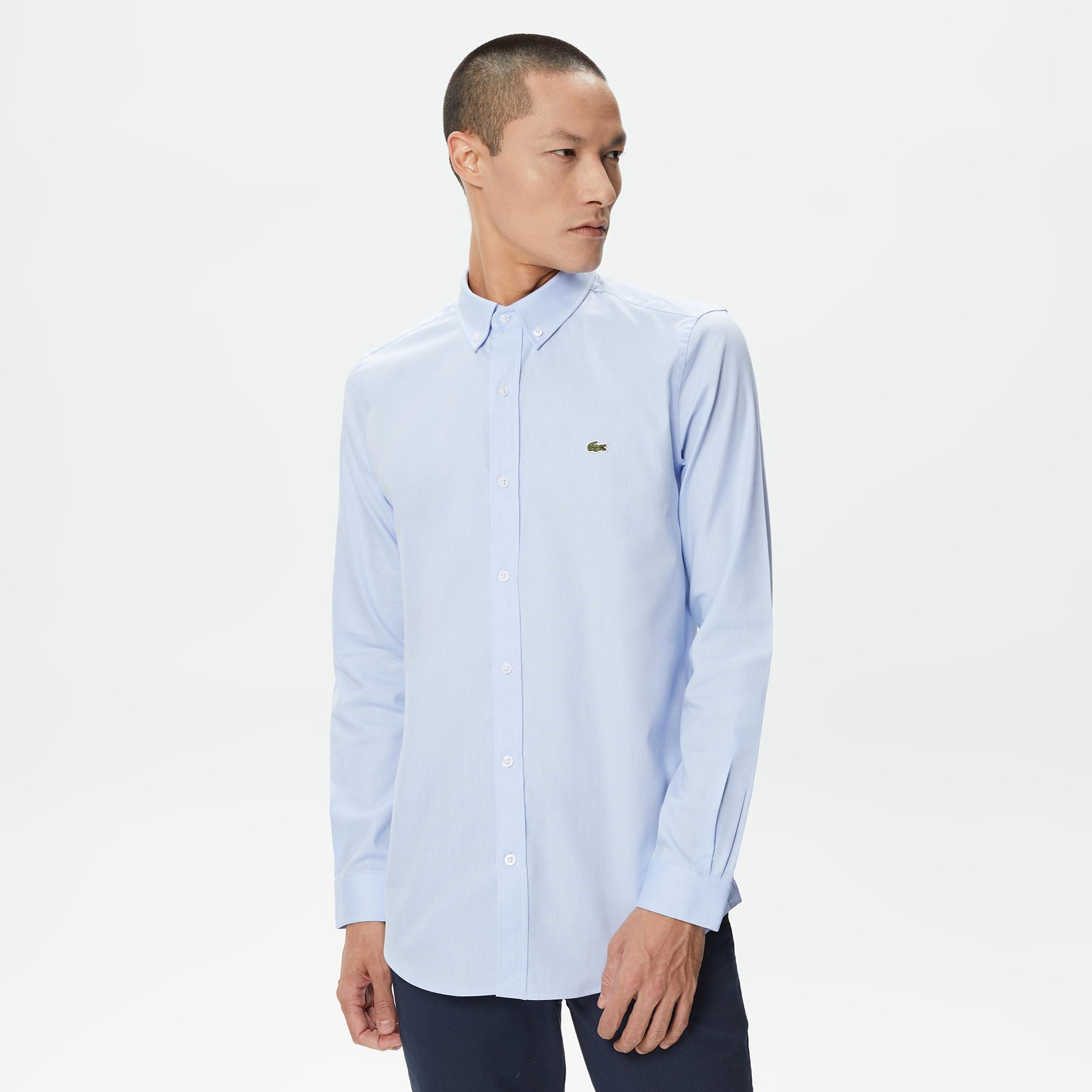 Lacoste Erkek Slim Fit Düğmeli Yaka Açık Mavi Gömlek
