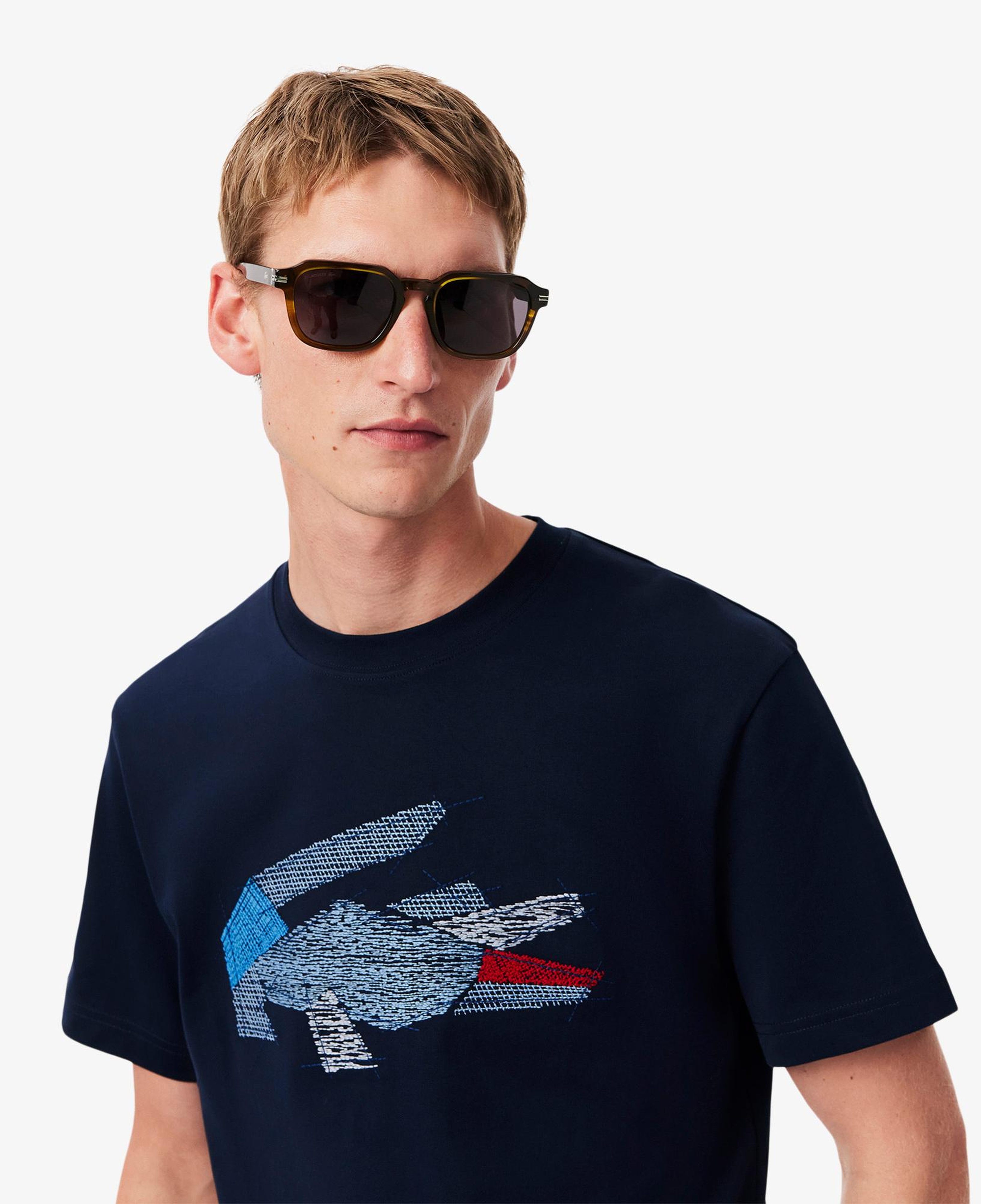 Lacoste Erkek Classic Fit Bisiklet Yaka Baskılı Lacivert T-Shirt