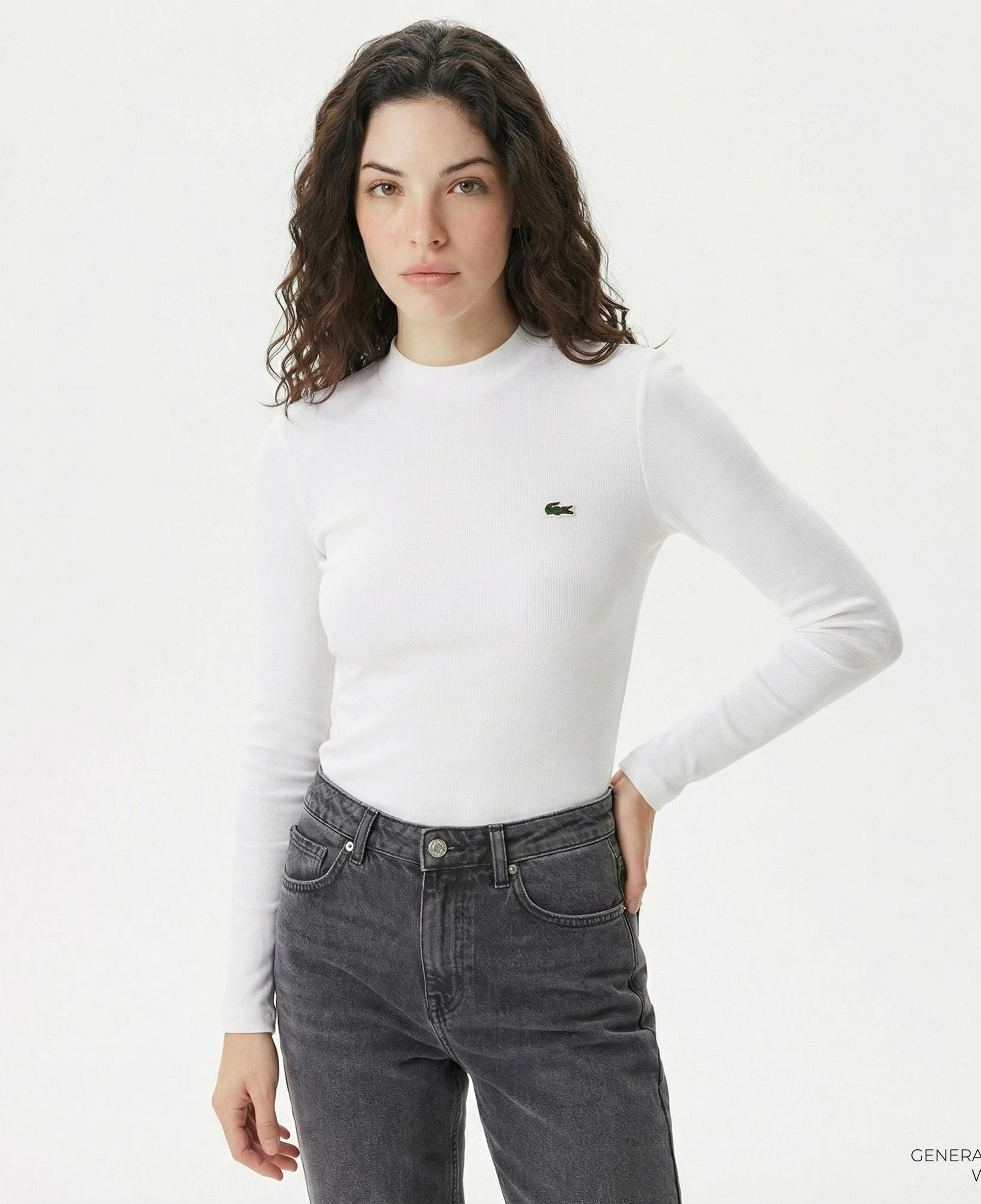 Lacoste Kadın Slim Fit Uzun Kollu Bisiklet Yaka Beyaz T-Shirt