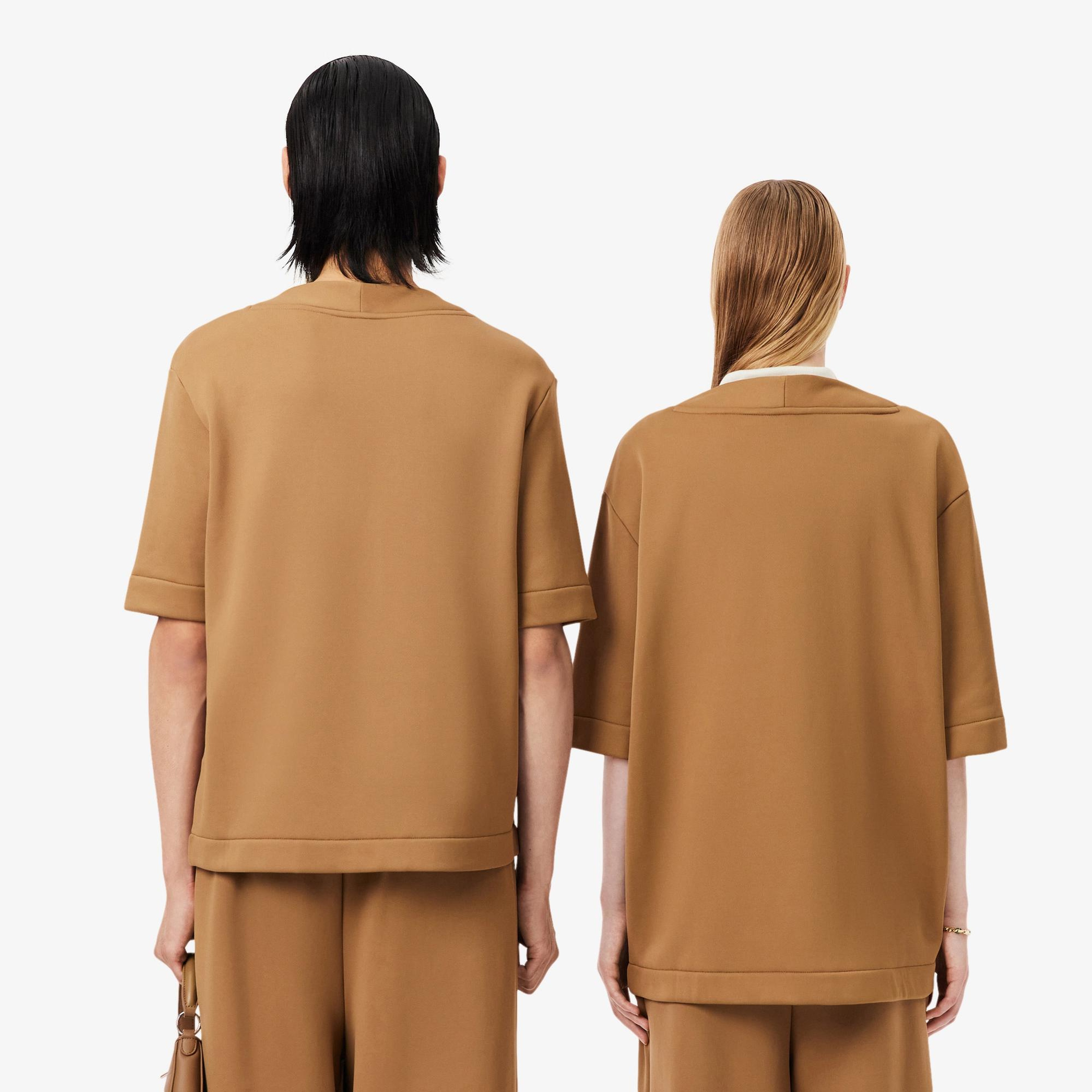 Lacoste Runway Unisex Relaxed Fit Bisiklet Yaka Baskılı Kahverengi T-Shirt
