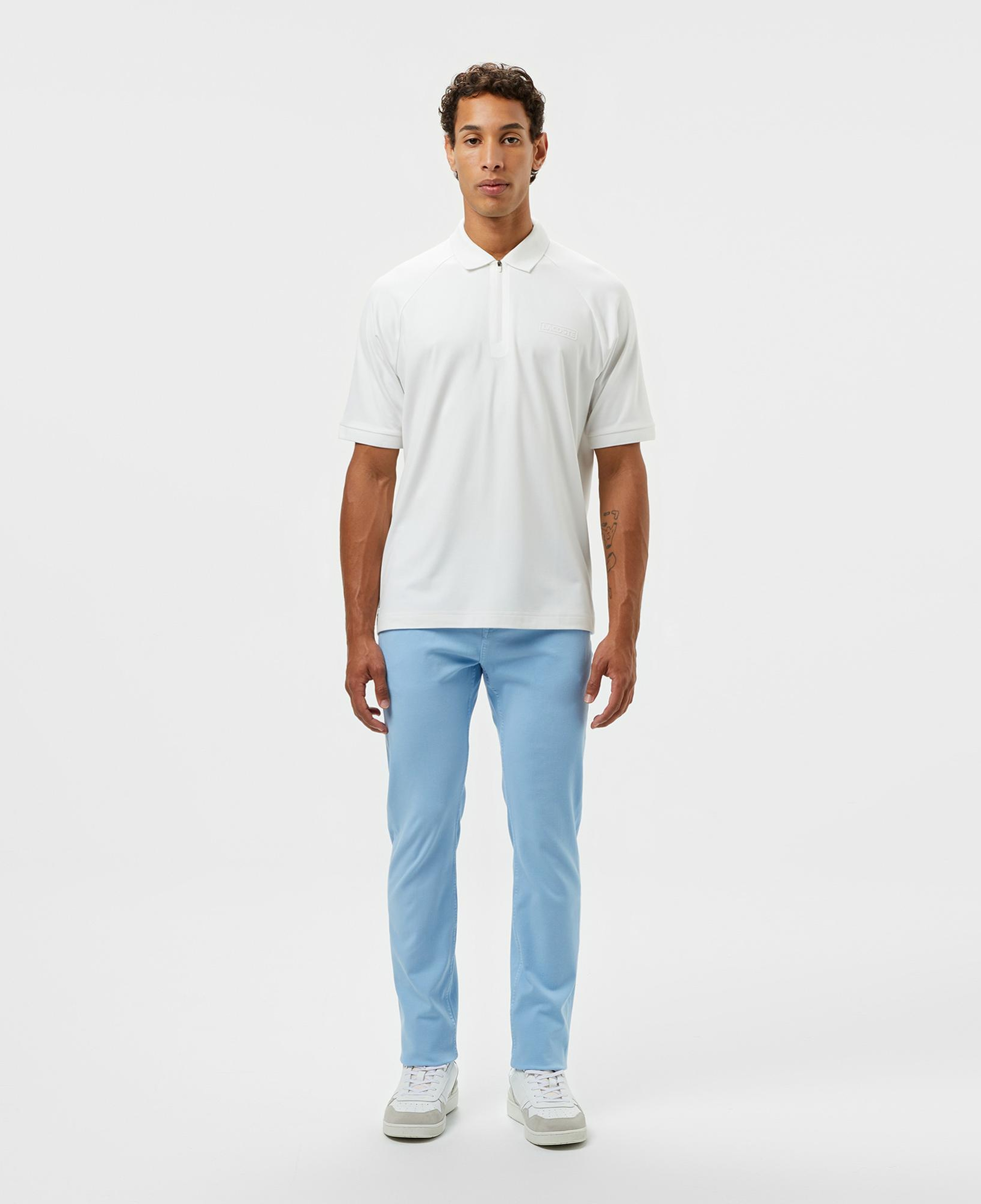 Lacoste Erkek Oversize Fit Yarım Fermuarlı Beyaz Polo