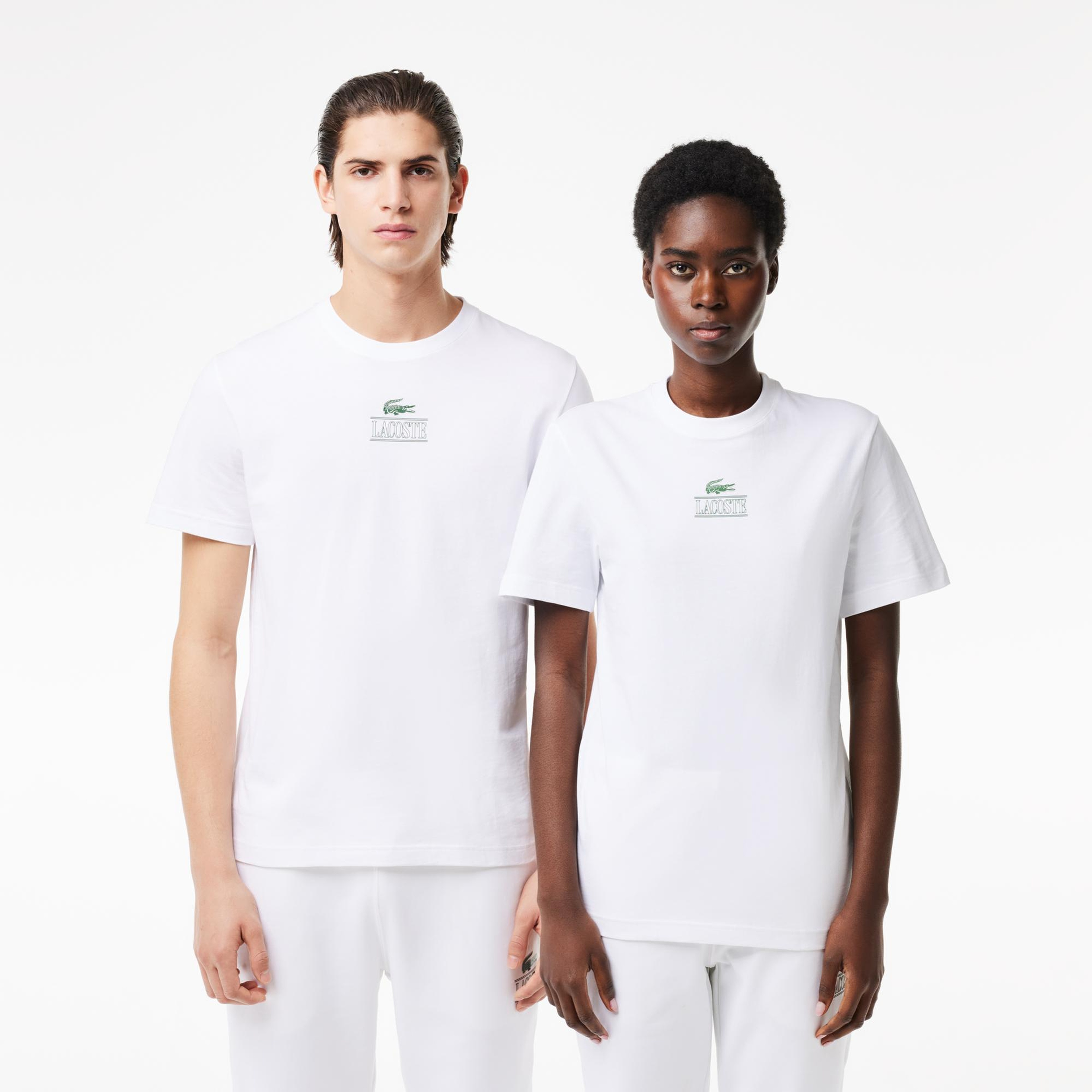 Lacoste Unisex Regular Fit Bisiklet Yaka Baskılı Beyaz T-Shirt