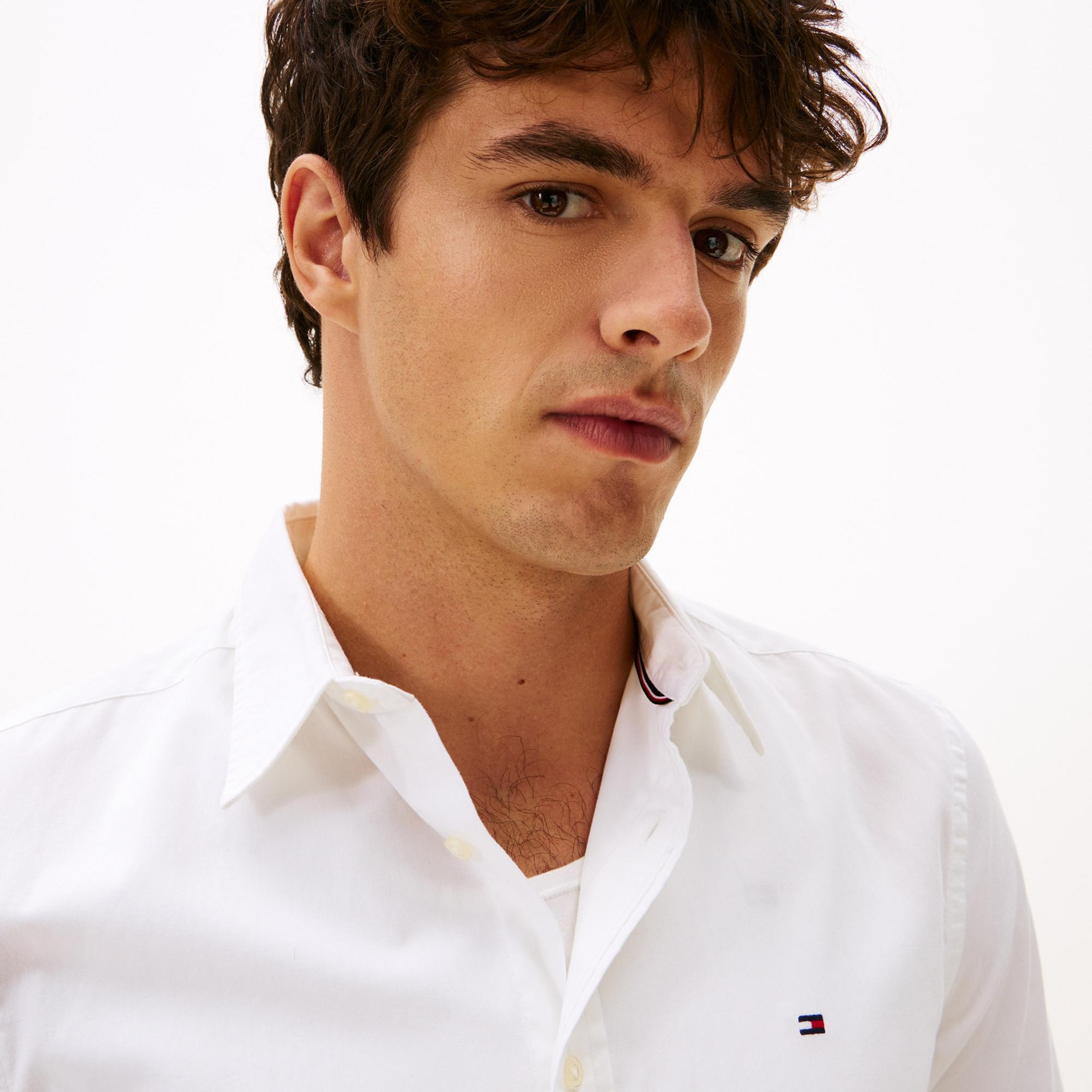 Tommy Hilfiger Flex Poplin Kent Collar Erkek Beyaz Gömlek