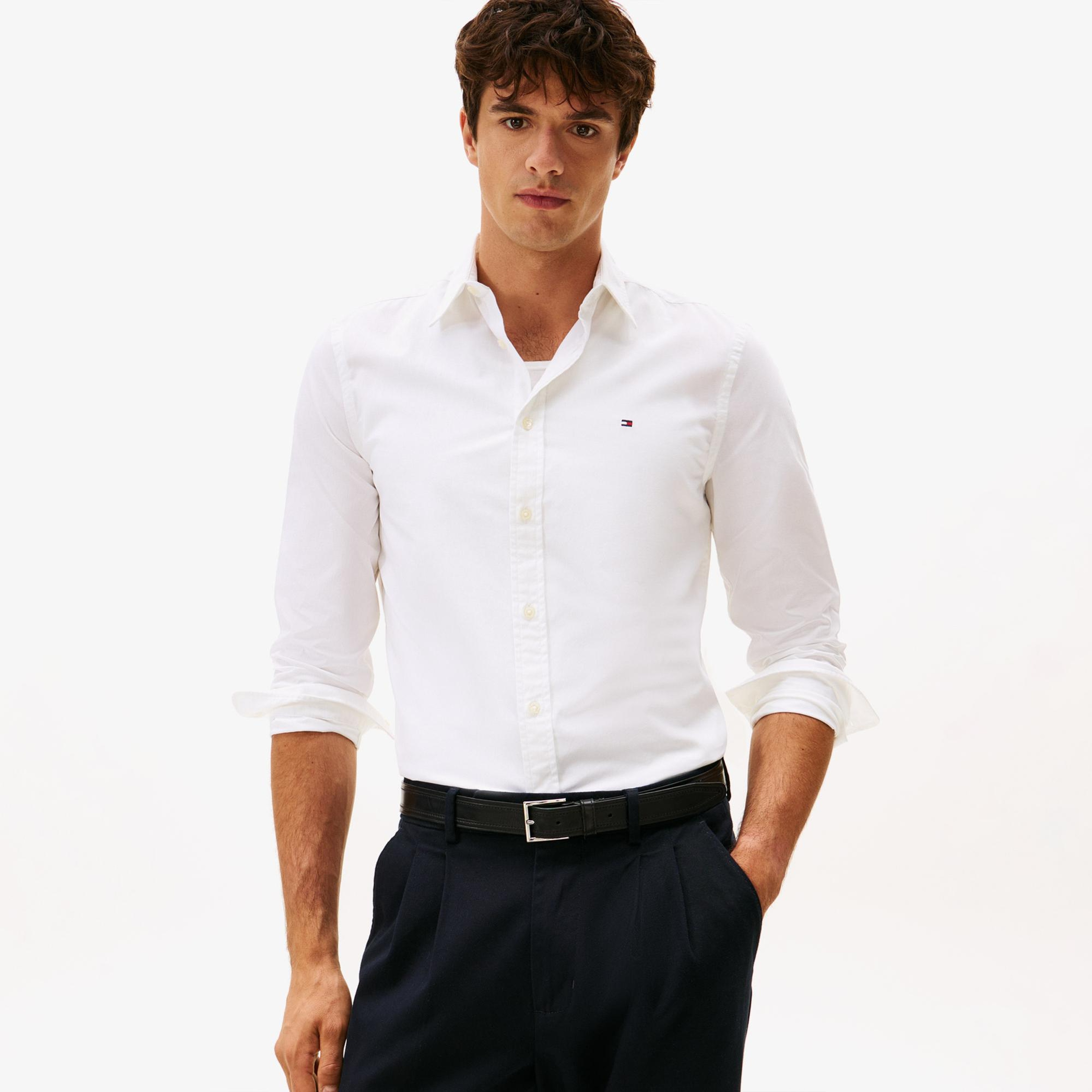 Tommy Hilfiger Flex Poplin Kent Collar Erkek Beyaz Gömlek