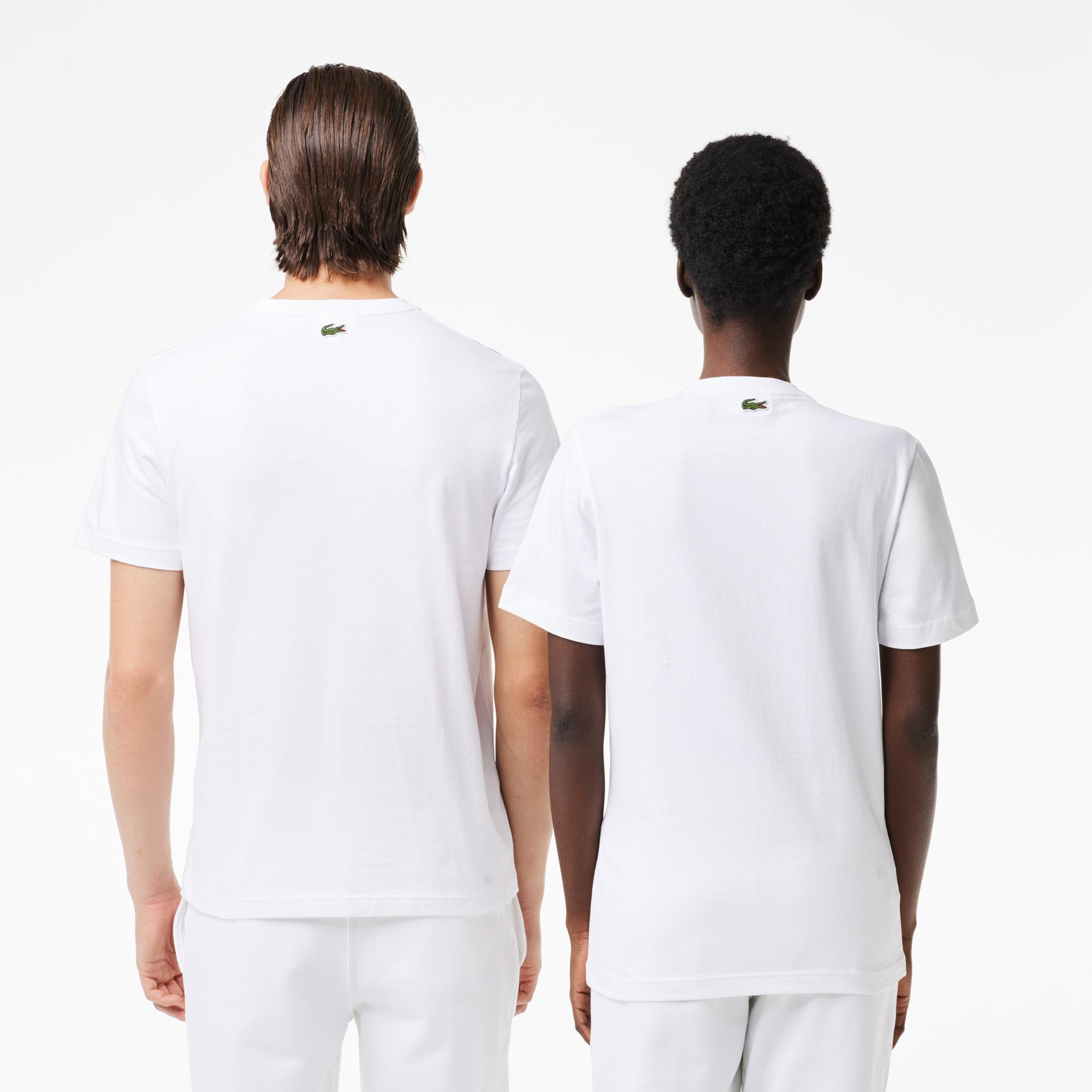 Lacoste Unisex Regular Fit Bisiklet Yaka Baskılı Beyaz T-Shirt