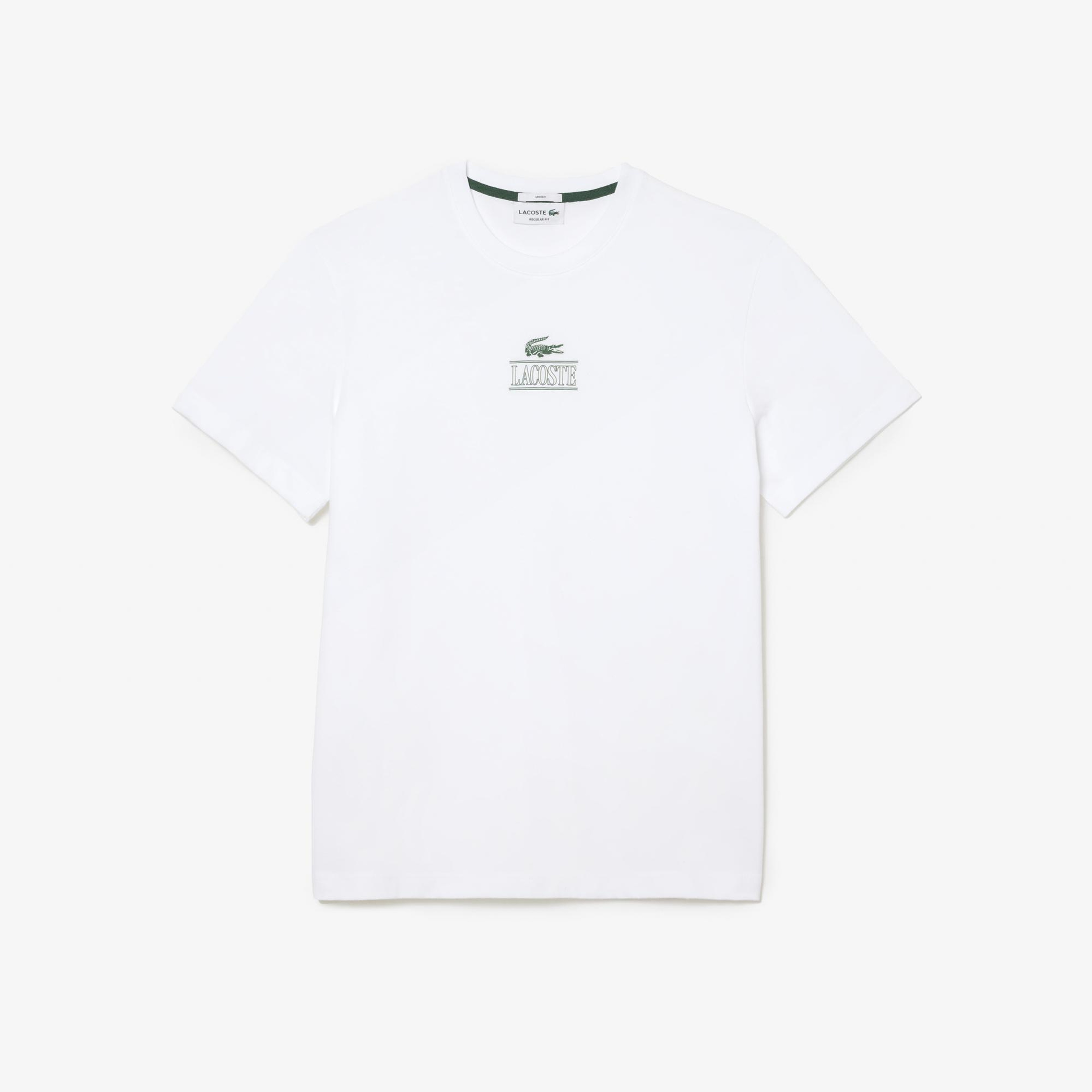 Lacoste Unisex Regular Fit Bisiklet Yaka Baskılı Beyaz T-Shirt