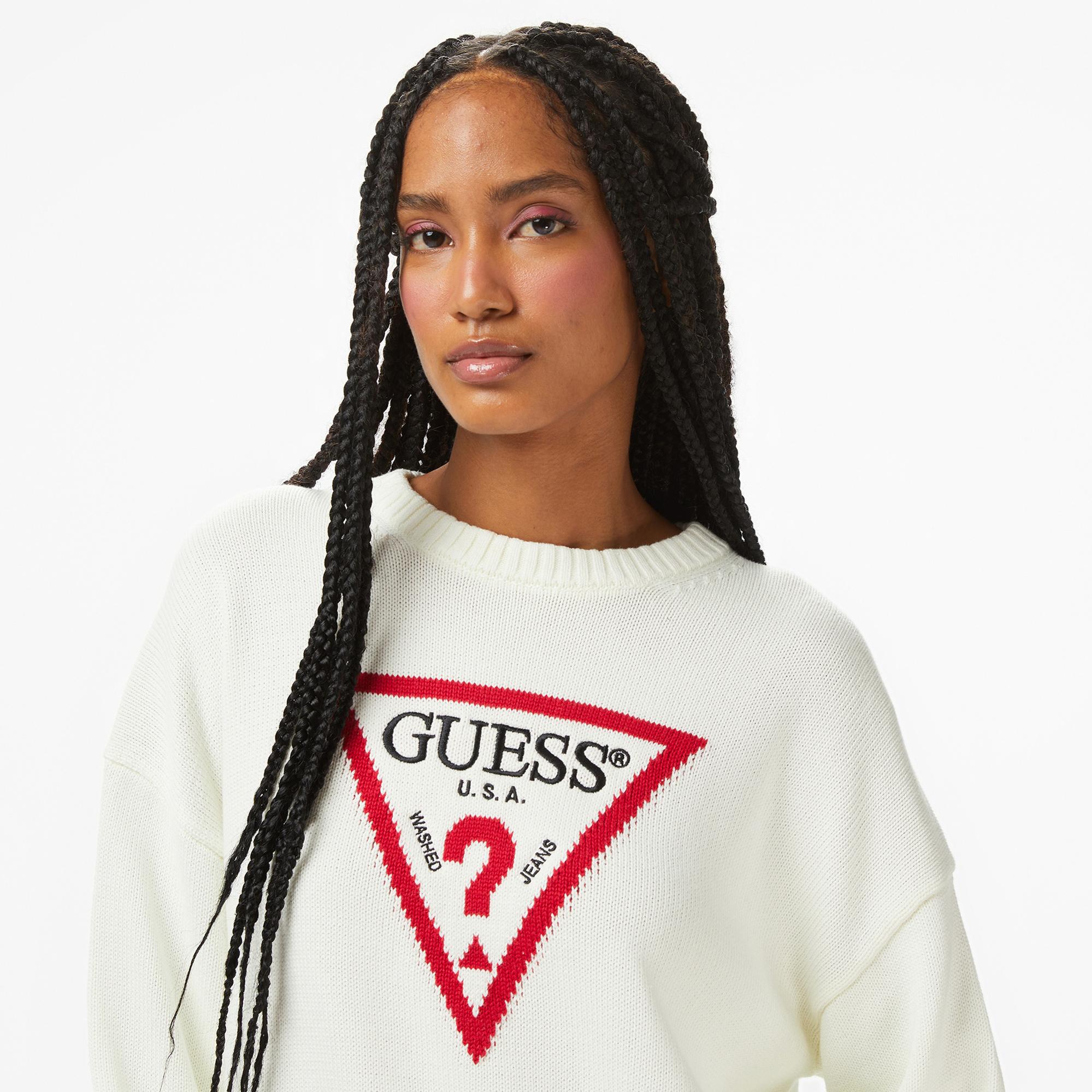 Guess Triangle Kadın Beyaz Kazak