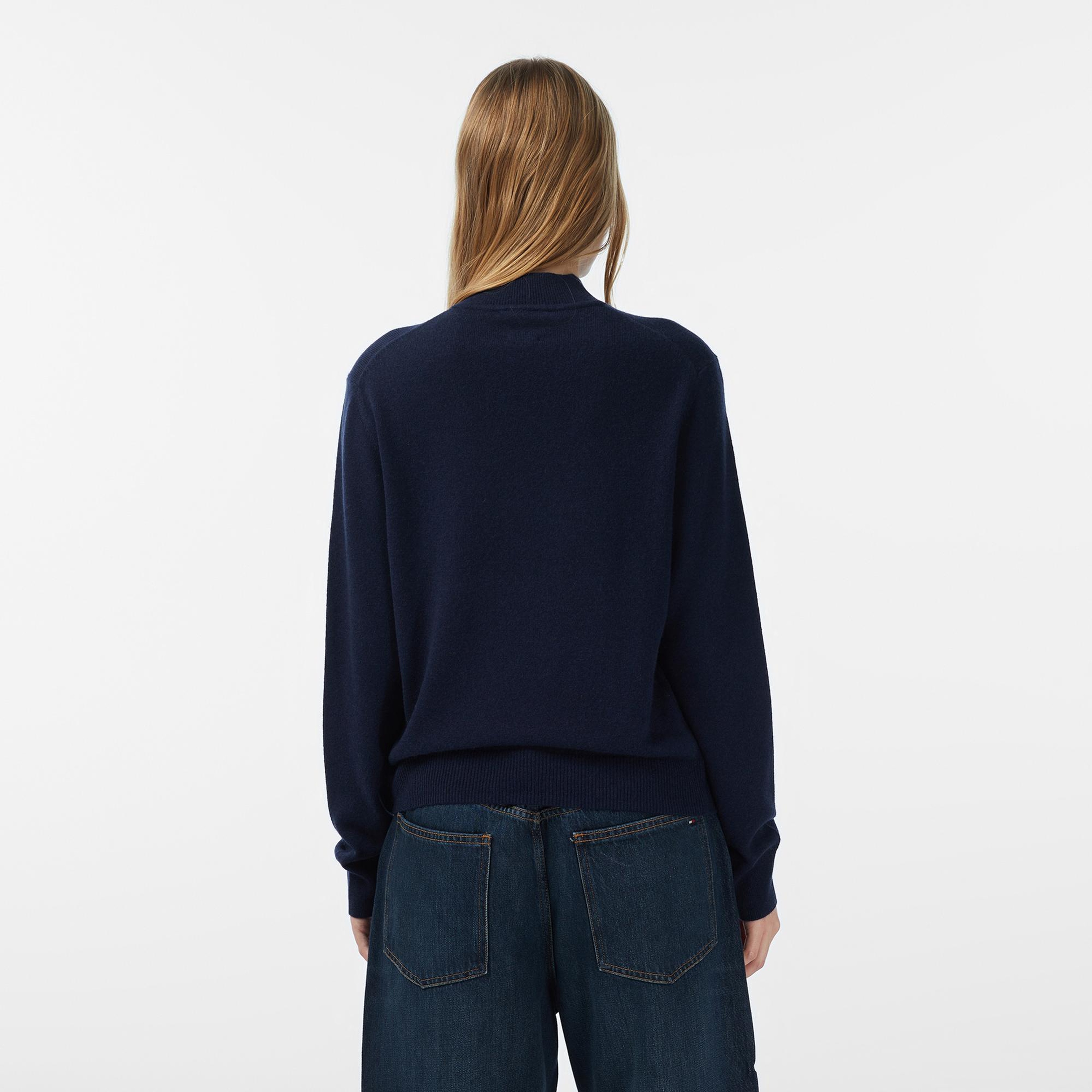 Tommy Hilfiger Wool Cash Mock Kadın Lacivert Kazak