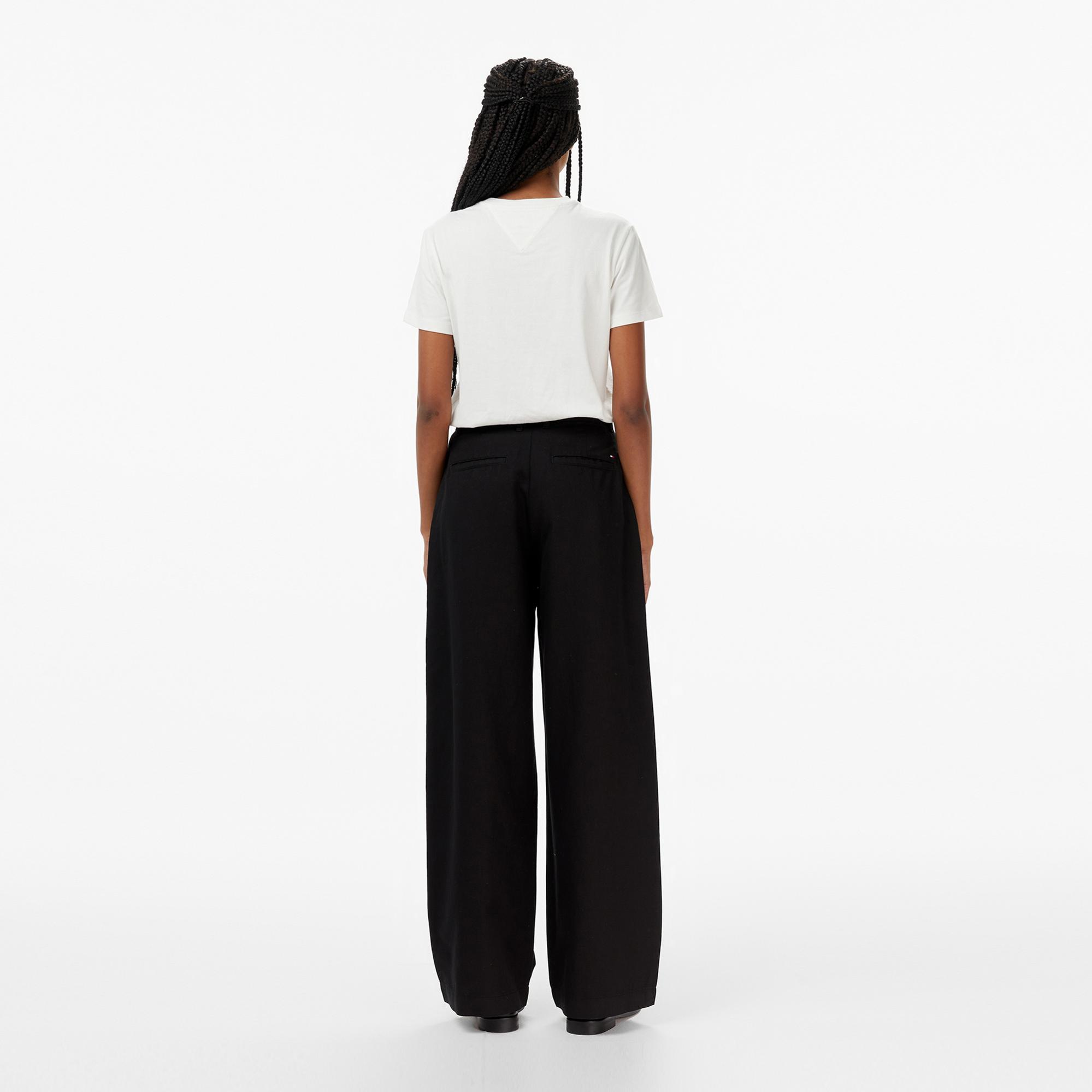Tommy Hilfiger Tencel Linen Wide Leg Kadın Siyah Pantolon