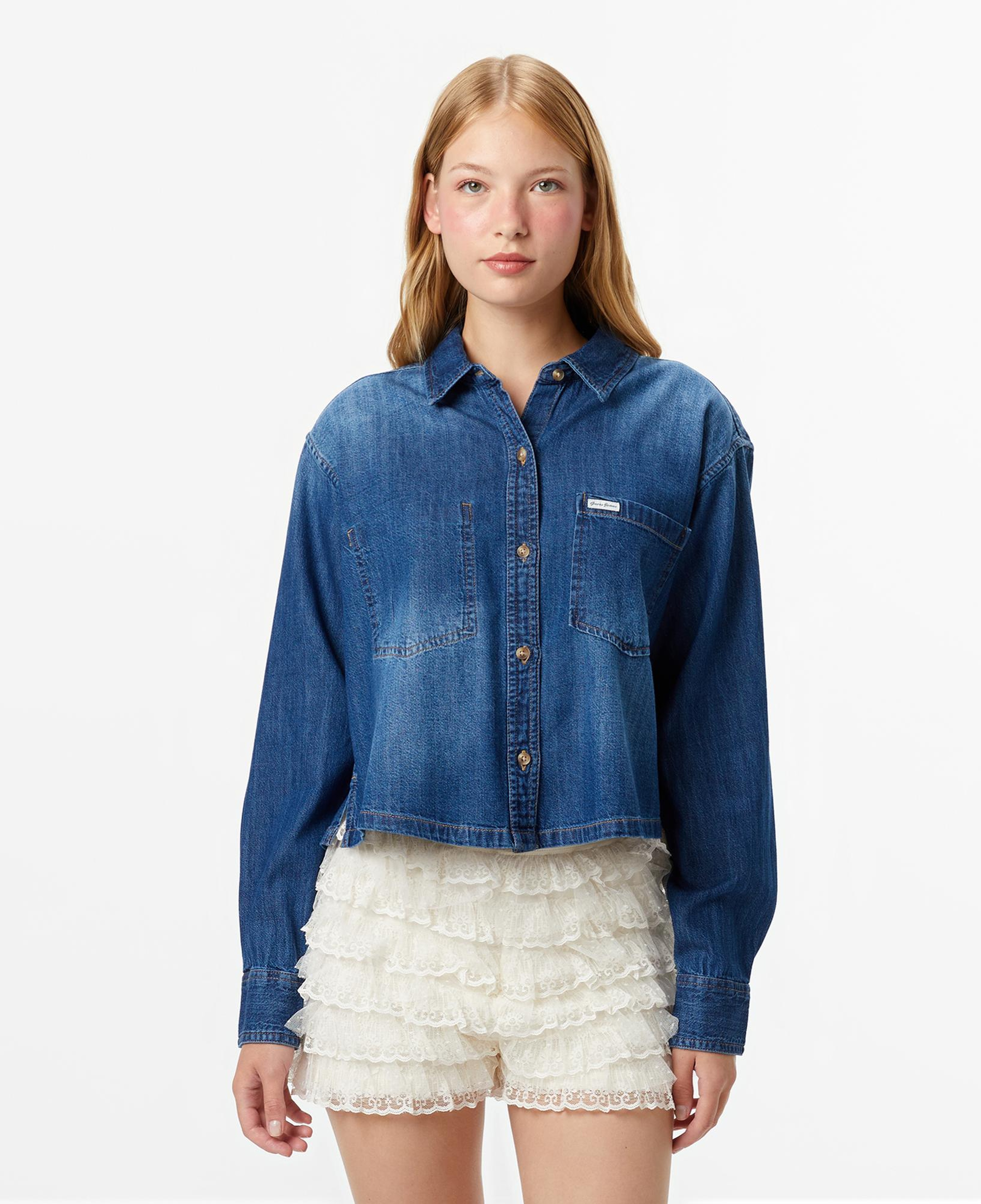 Guess Jeans Denim Kadın Mavi Gömlek