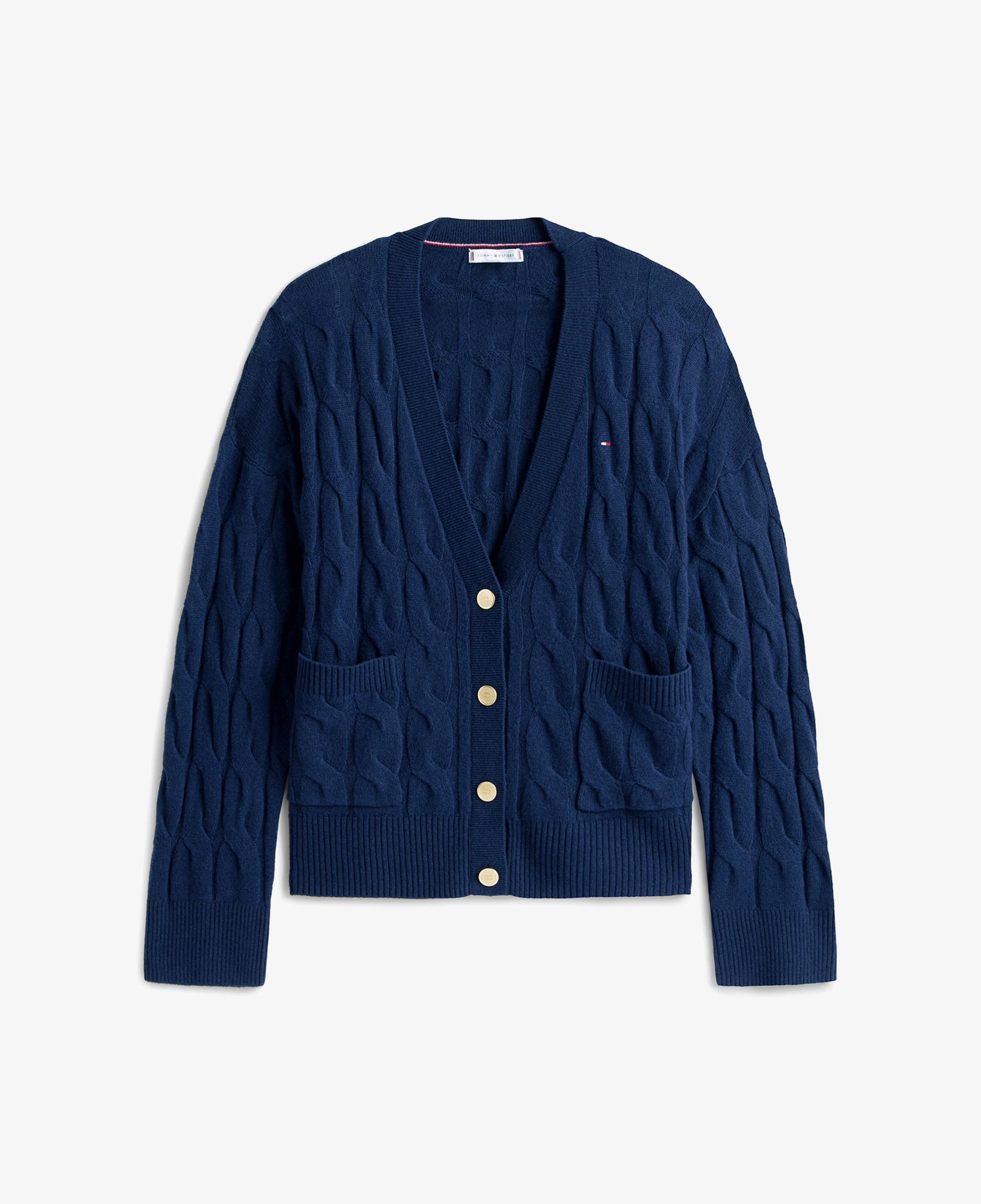 Tommy Hilfiger Mainline Soft Wool Cable Cardigan Kadın Lacivert Hırka