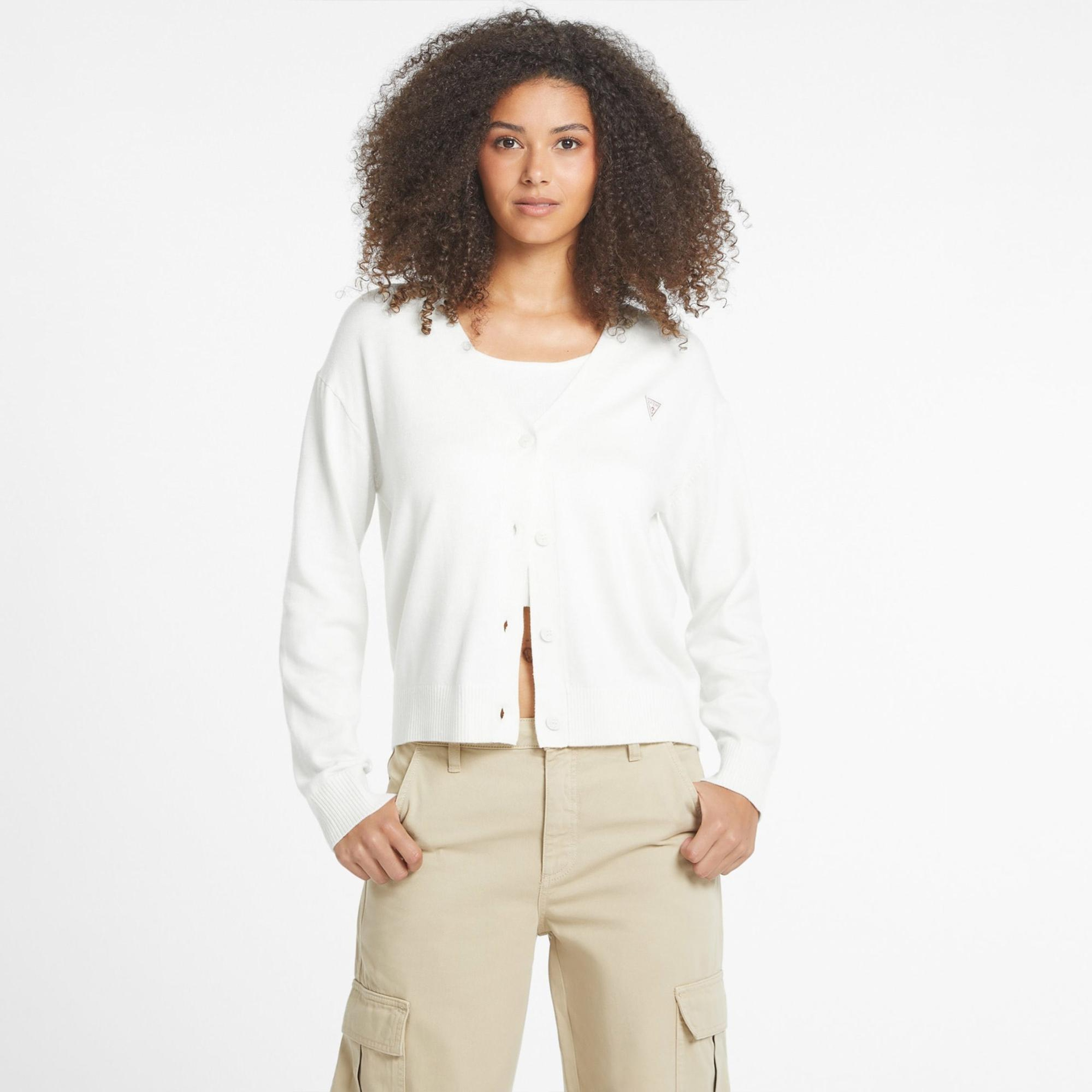 Guess Silk Wool Kadın Beyaz Hırka