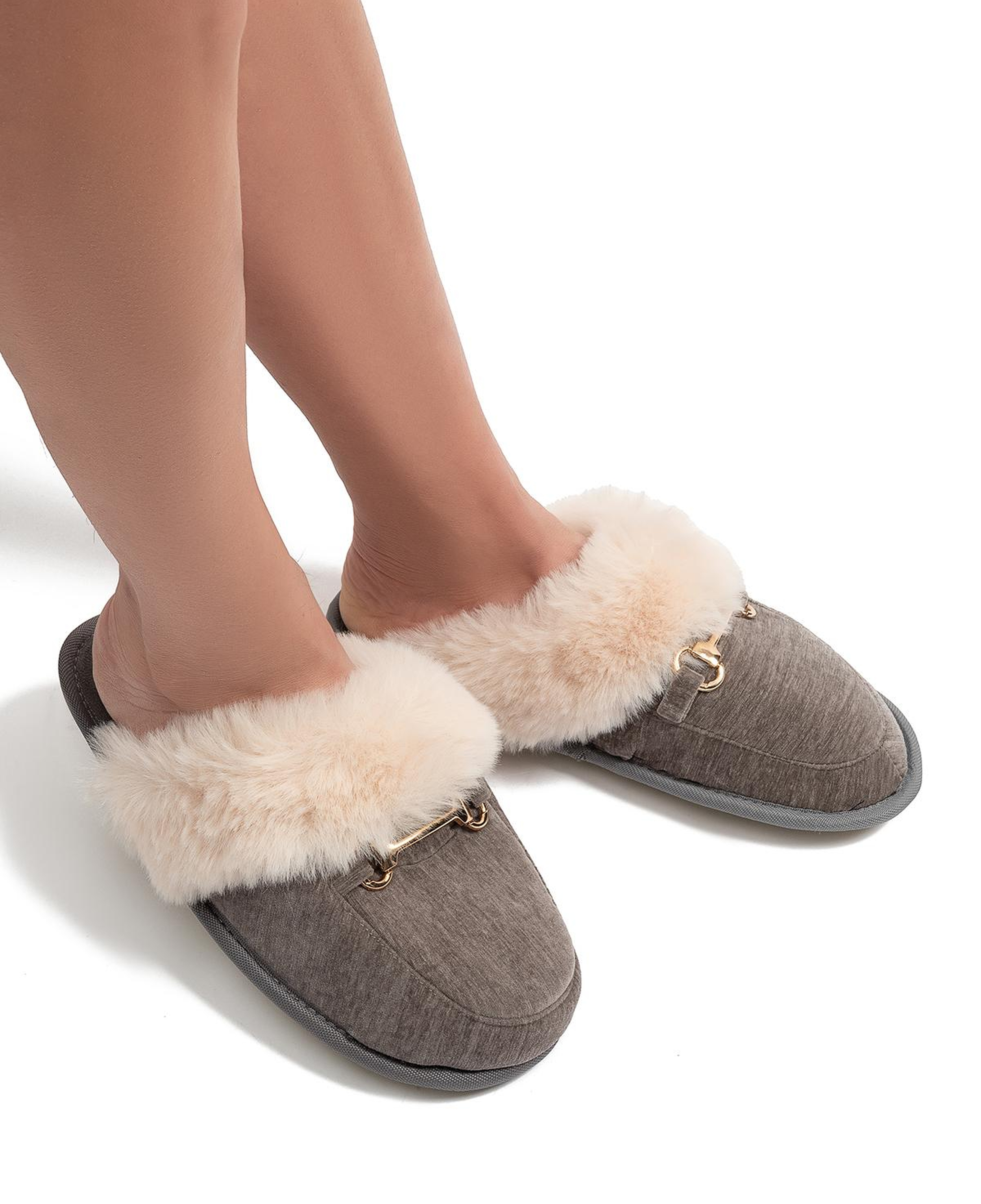 Maya Kadın Tokalı Ev Terliği Gri 37/41