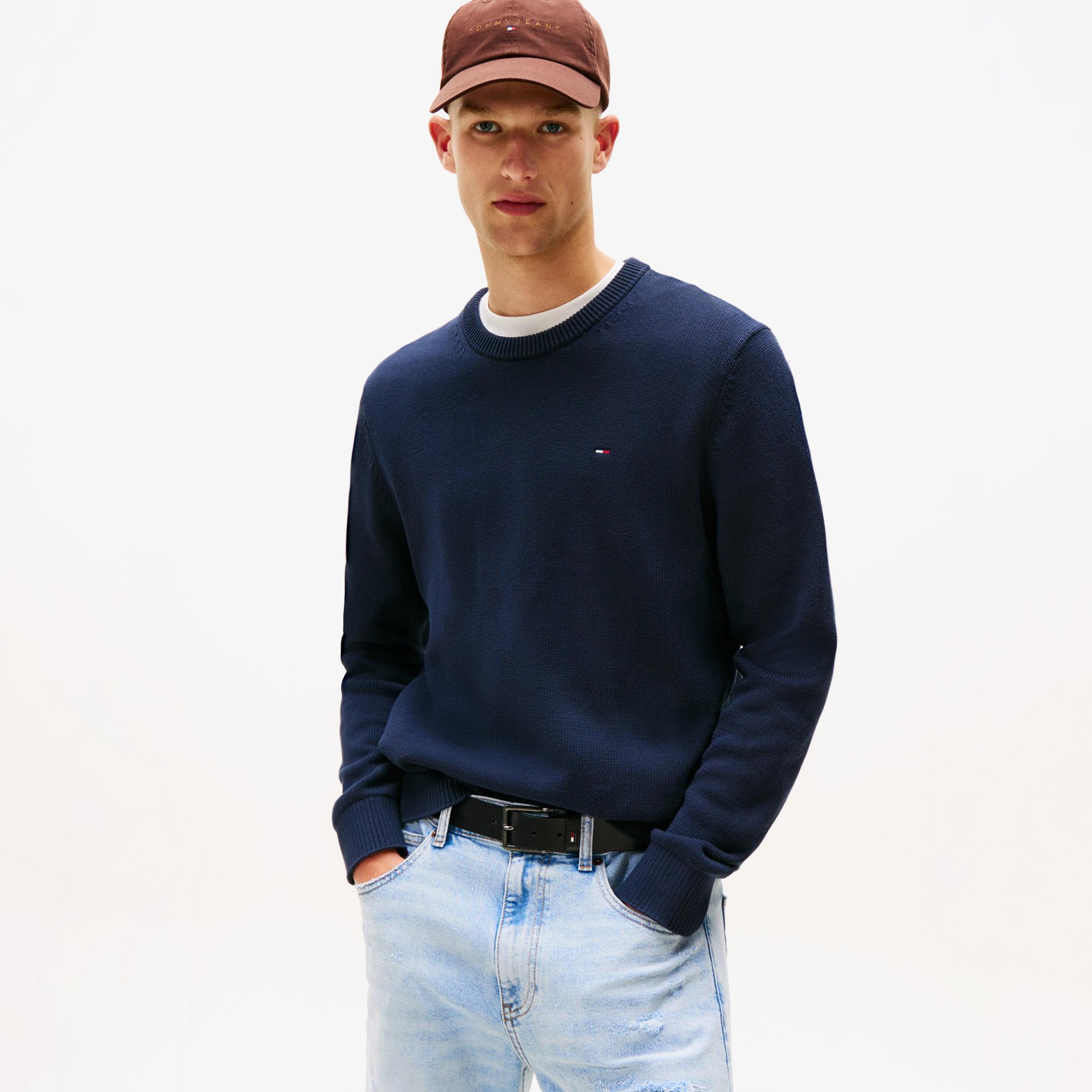 Tommy Jeans Slim Essentials Erkek Lacivert Kazak