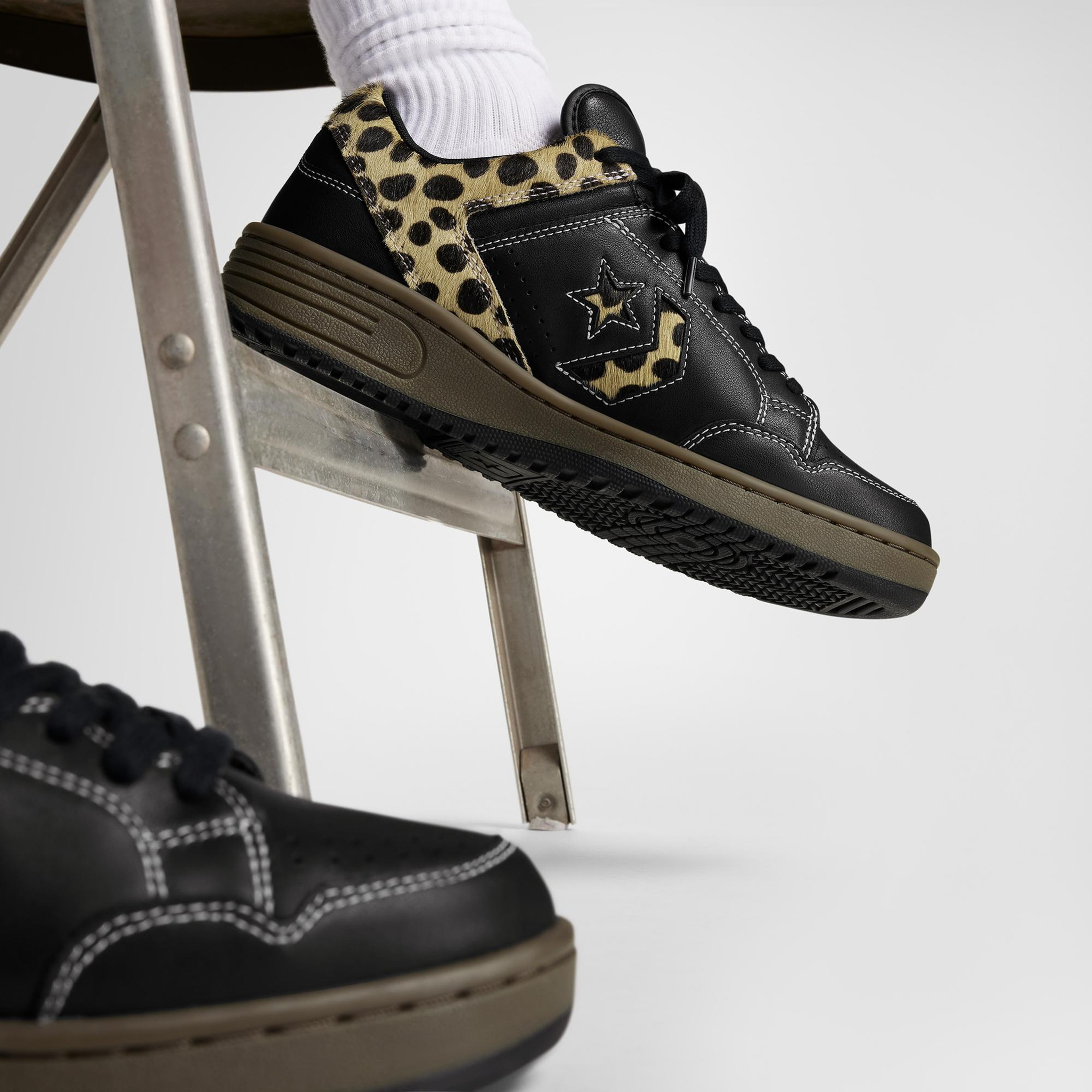 Converse Weapon Leopard Print Pony Hair Unisex Siyah Deri Sneaker