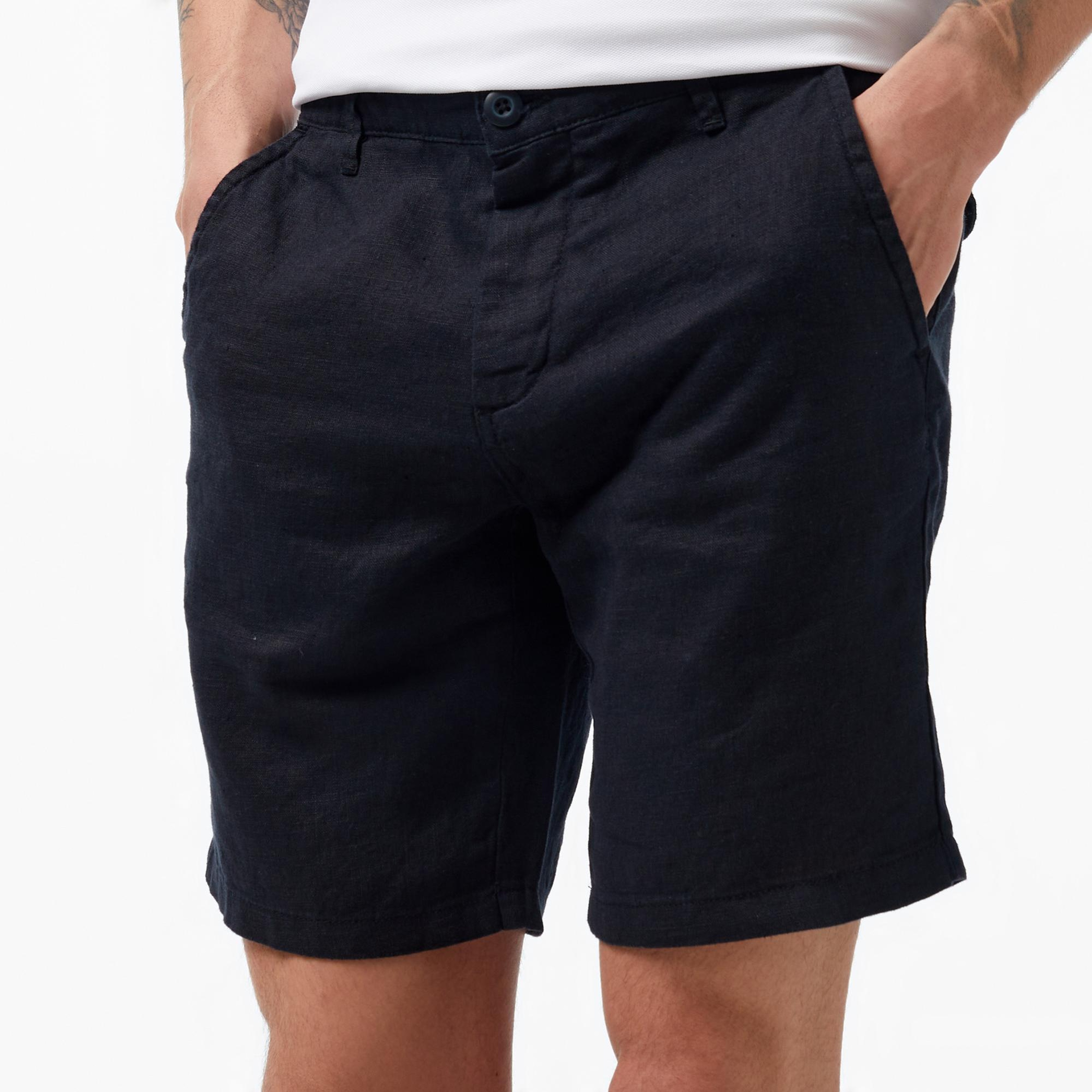 Nautica Erkek Siyah Slim Fit Keten Şort