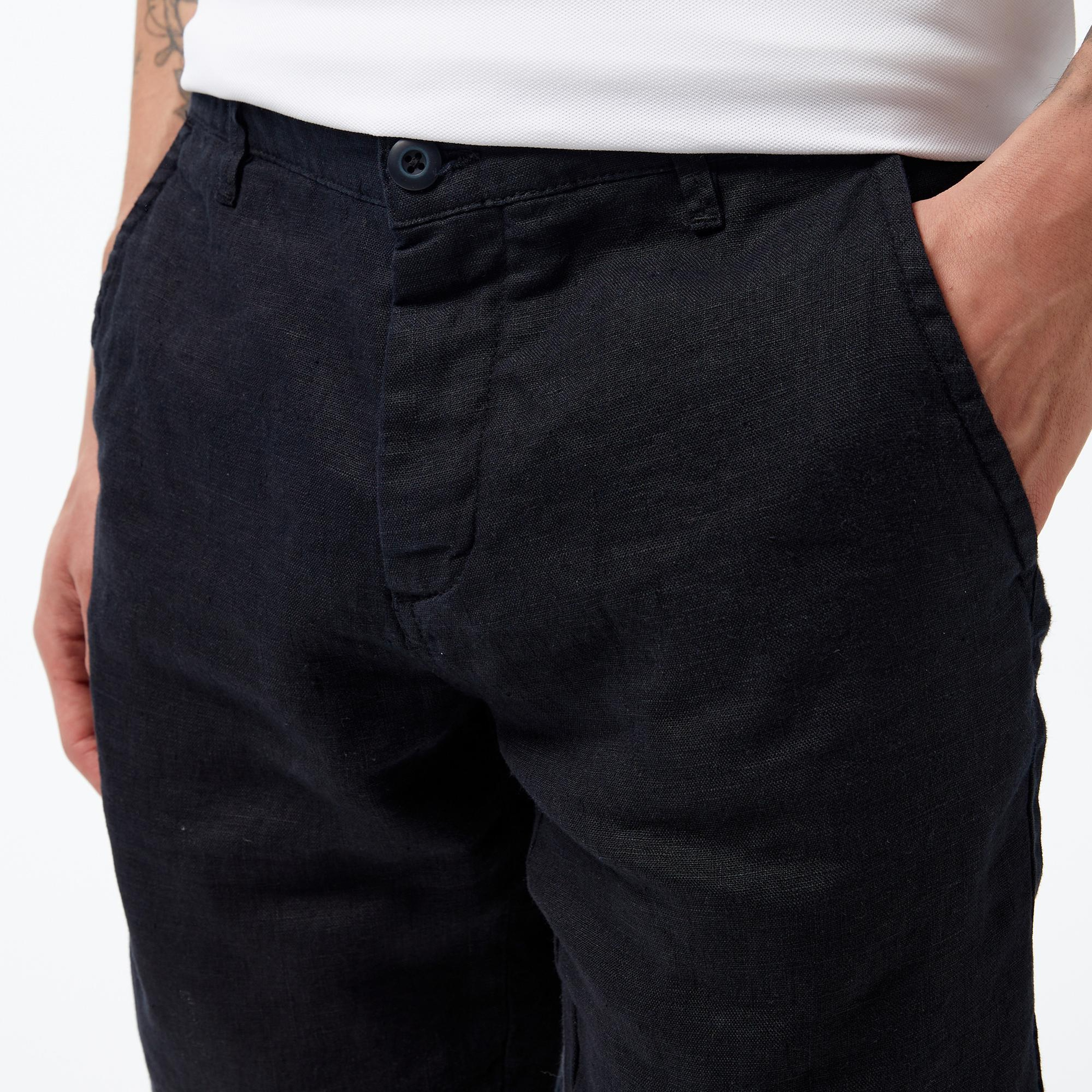 Nautica Erkek Siyah Slim Fit Keten Şort