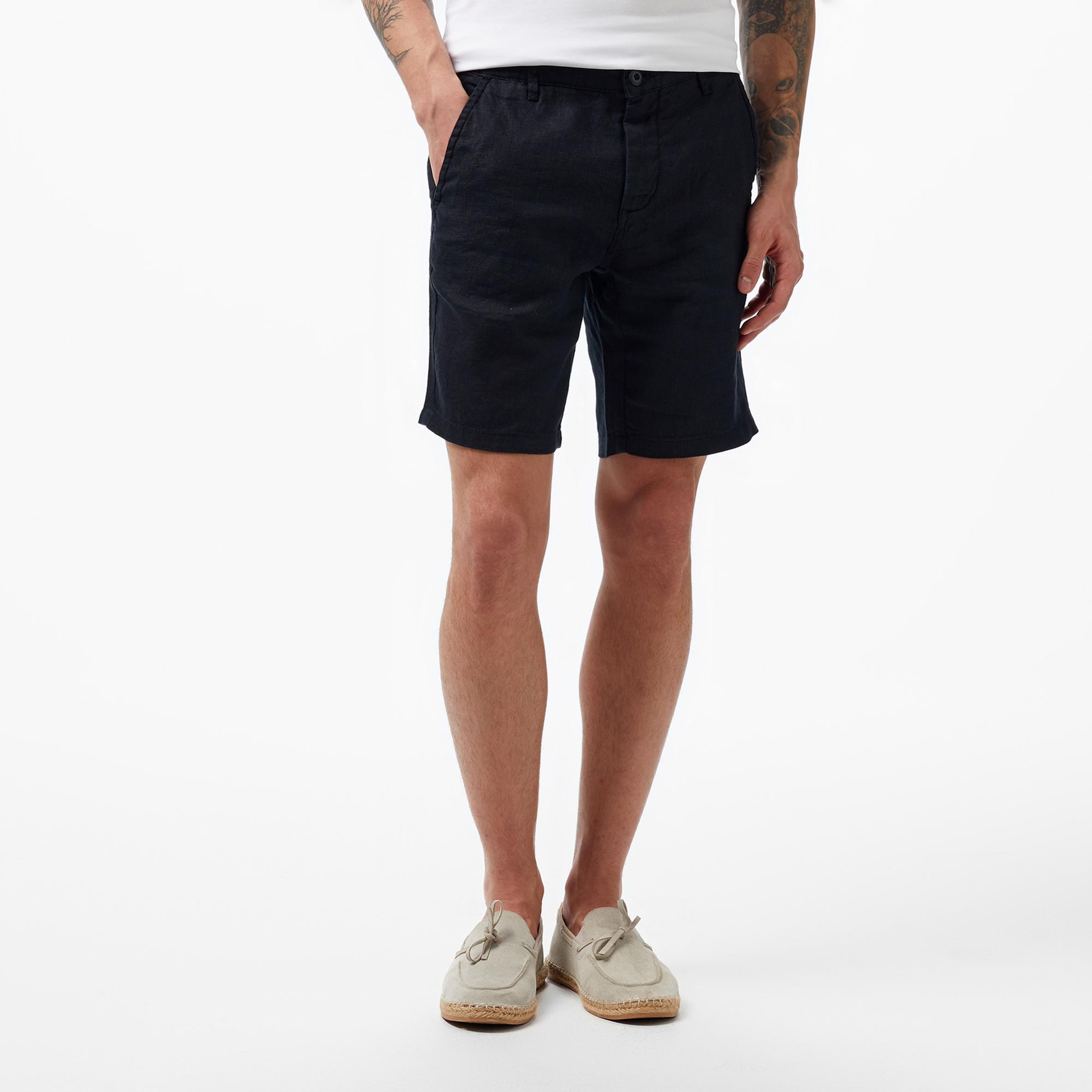 Nautica Erkek Siyah Slim Fit Keten Şort