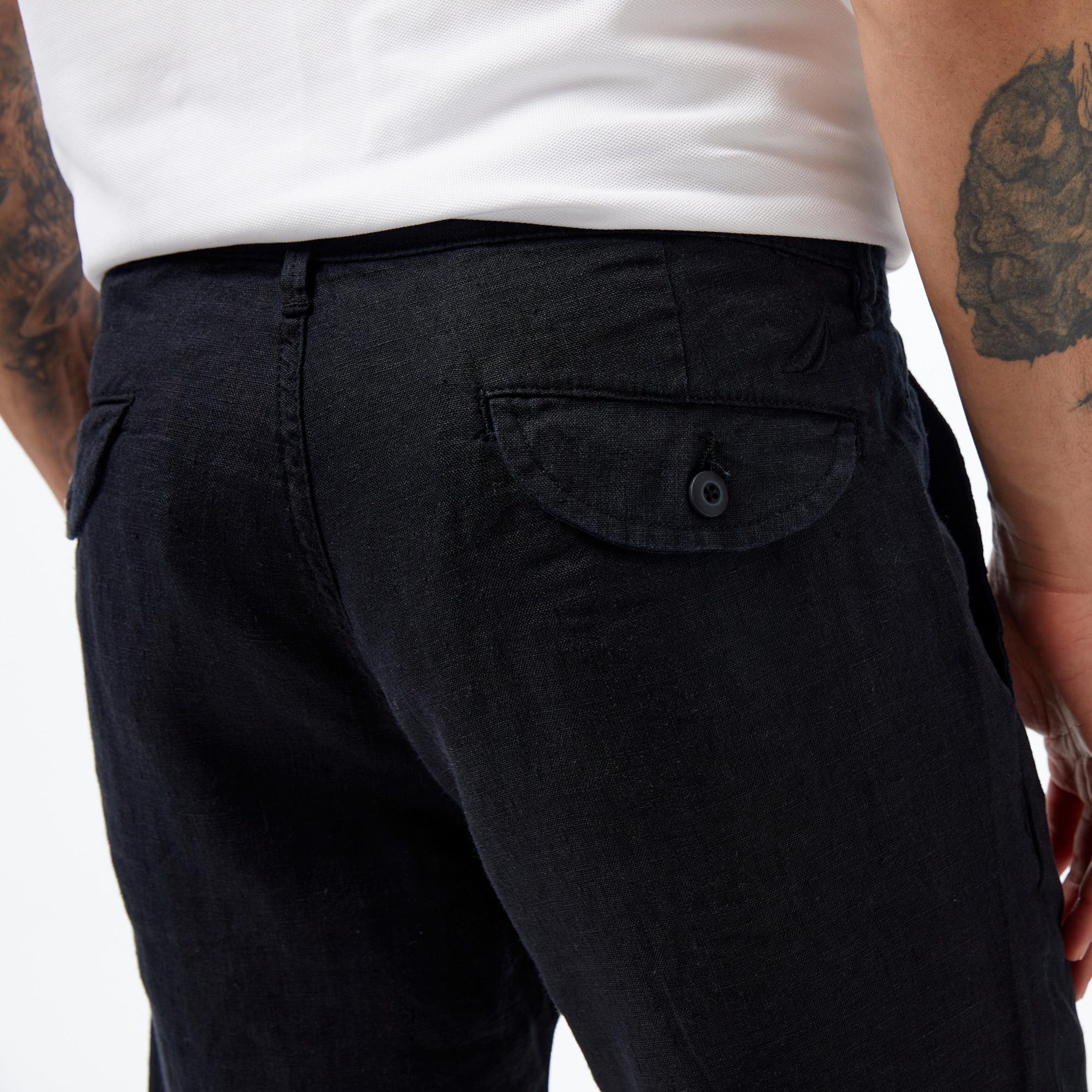 Nautica Erkek Siyah Slim Fit Keten Şort