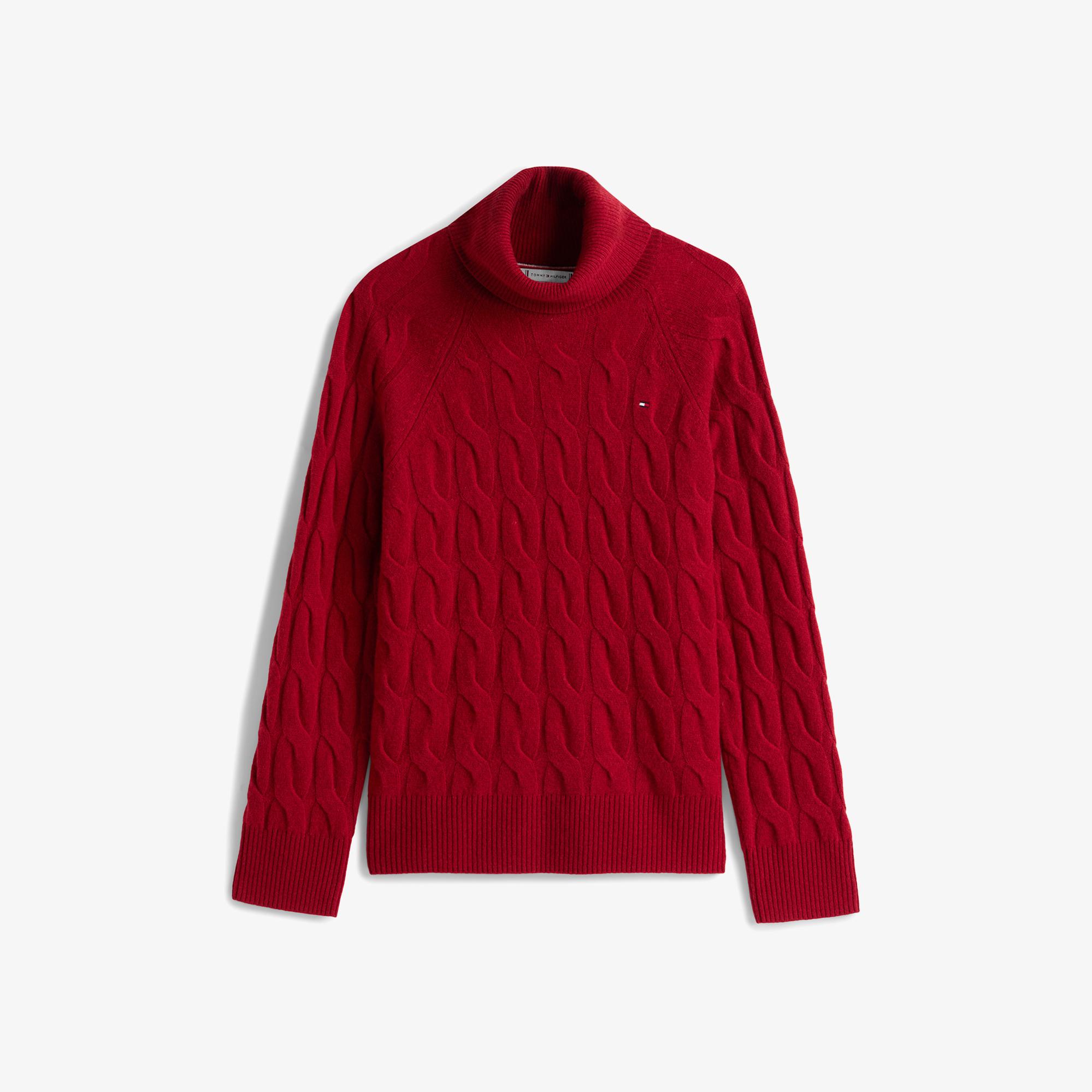 Tommy Hilfiger Soft Wool Cable Roll Kadın Kırmızı Kazak