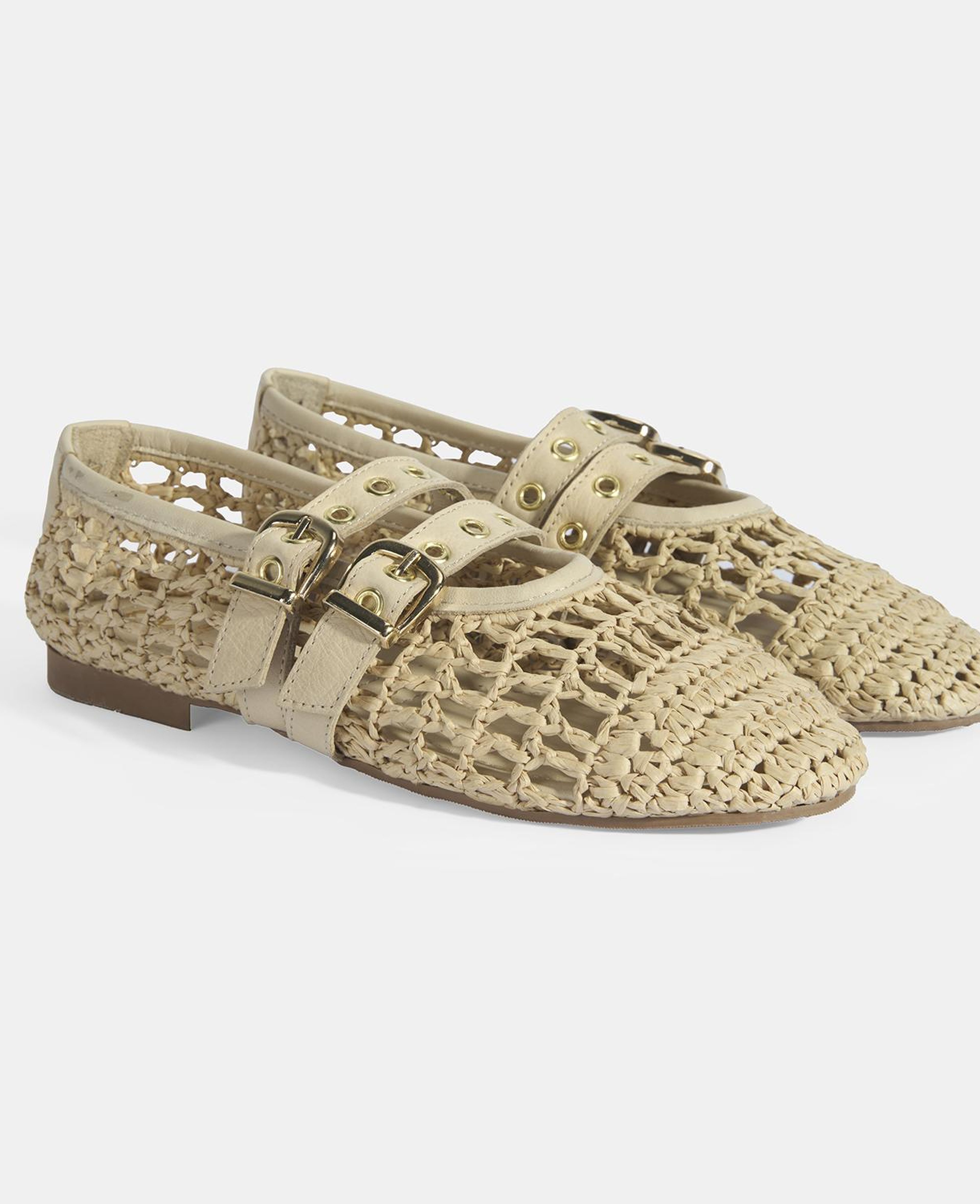 Kadın Bej Metal Toka Aksesuarlı Örgü Babet