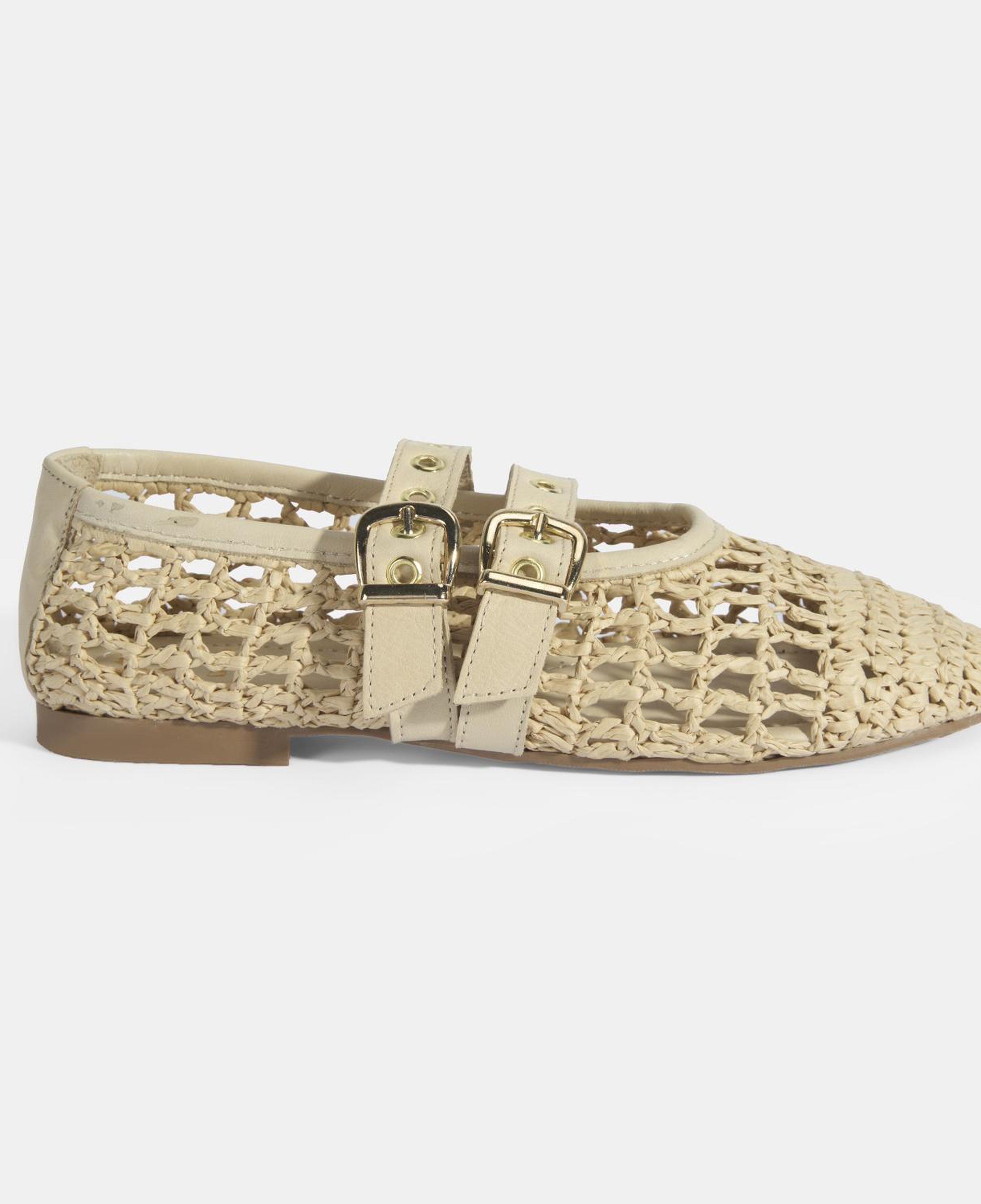 Kadın Bej Metal Toka Aksesuarlı Örgü Babet