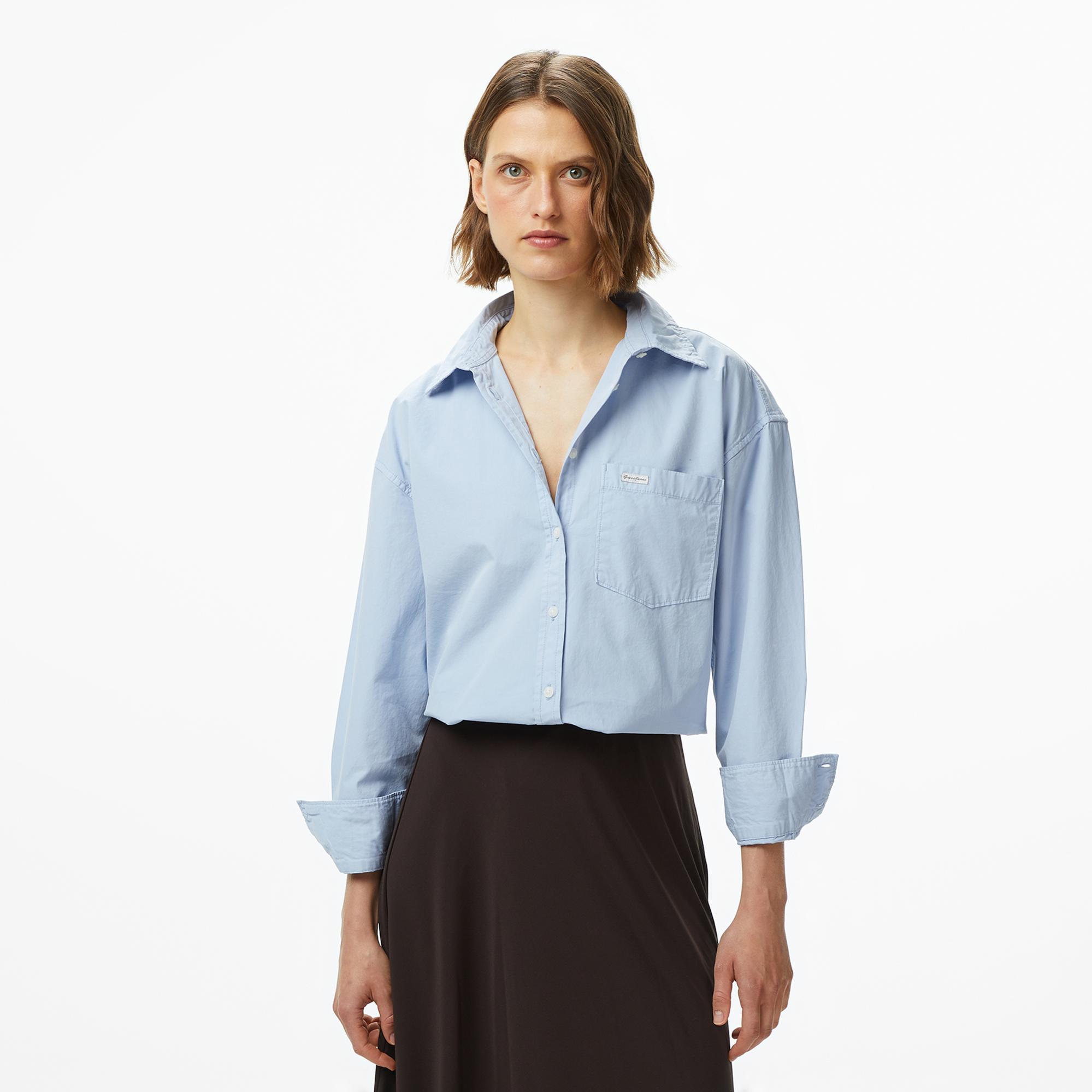 Guess Oversized Cepli Kadın Mavi Gömlek