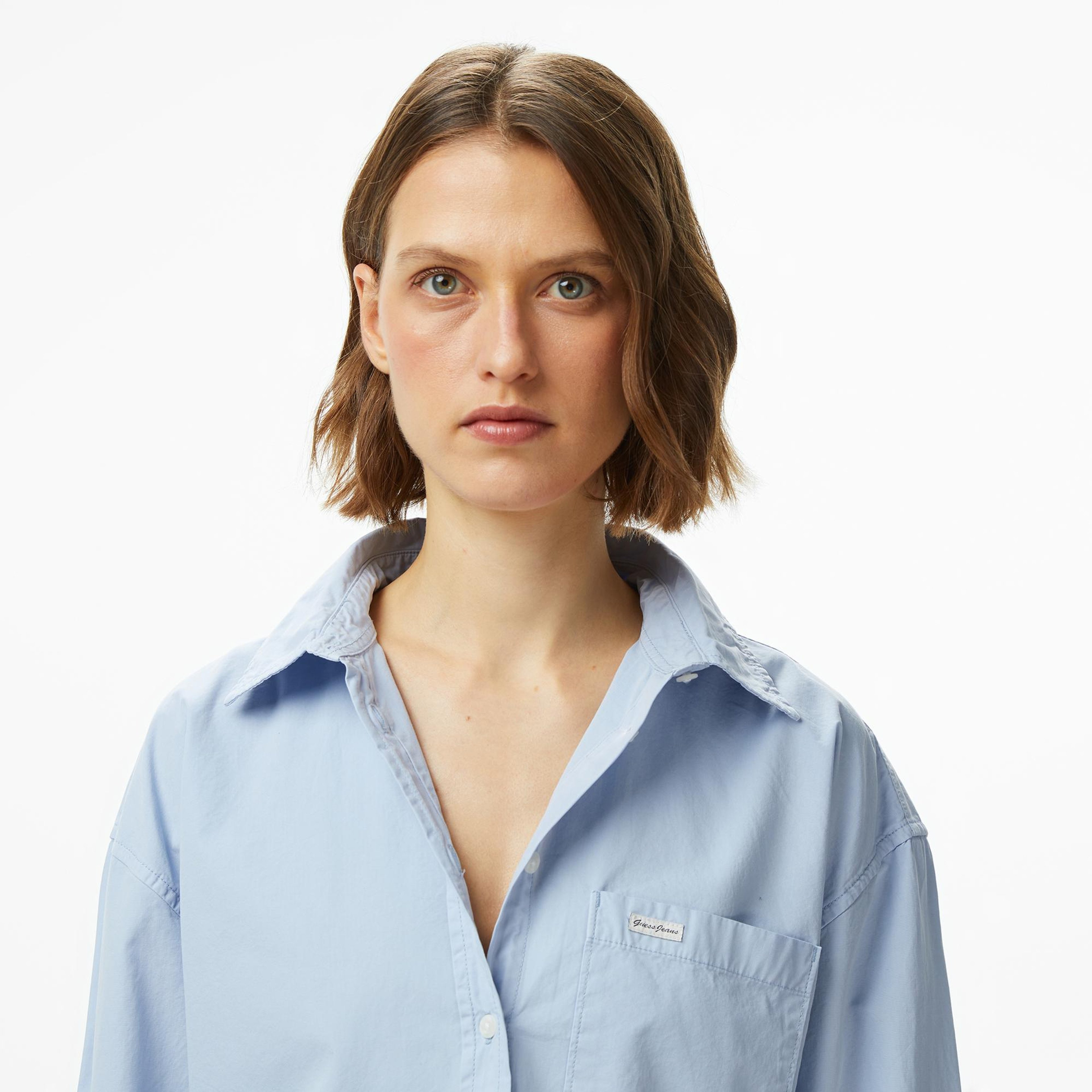 Guess Oversized Cepli Kadın Mavi Gömlek