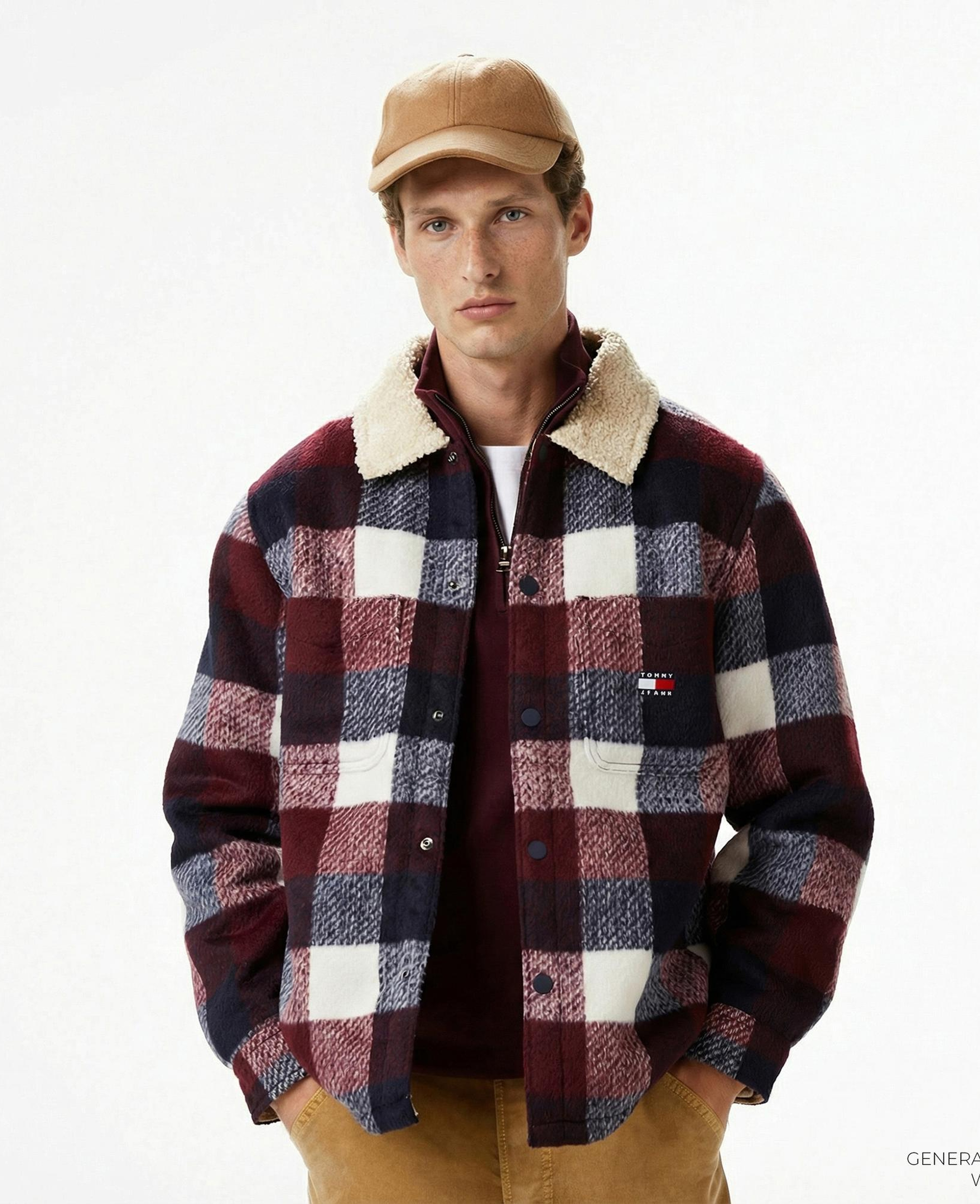 Tommy Jeans Check Teddy Overshirt Erkek Mavi Gömlek