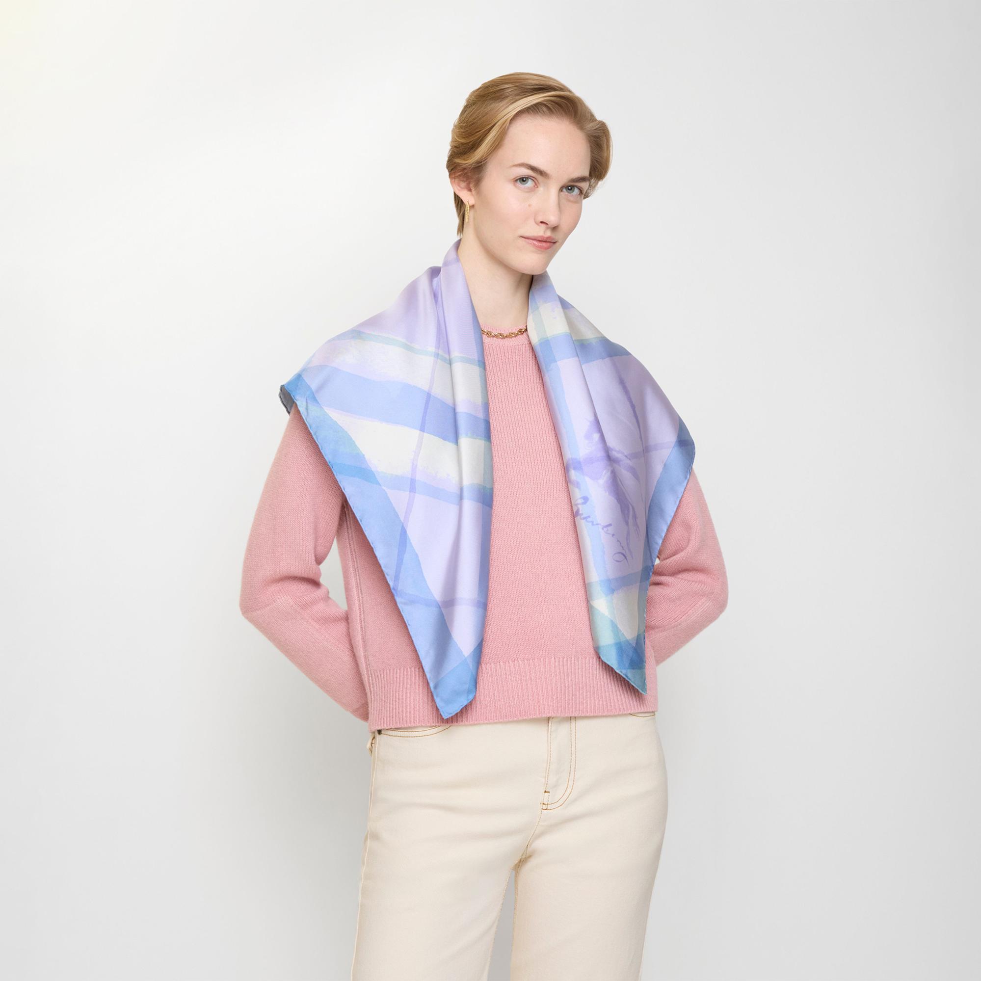 Burberry 90X90 Check Kadın Mor Eşarp