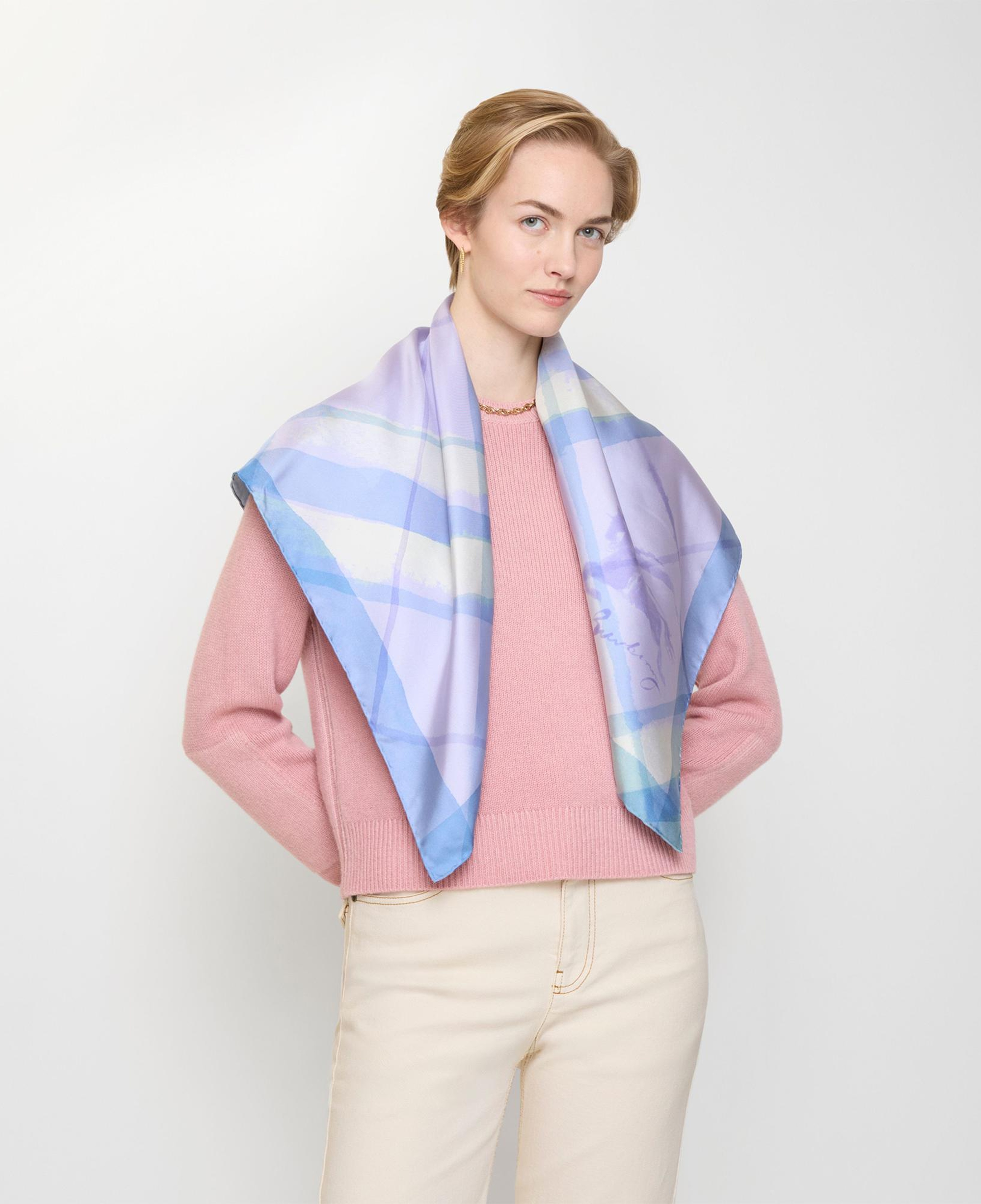 Burberry 90X90 Check Kadın Mor Eşarp