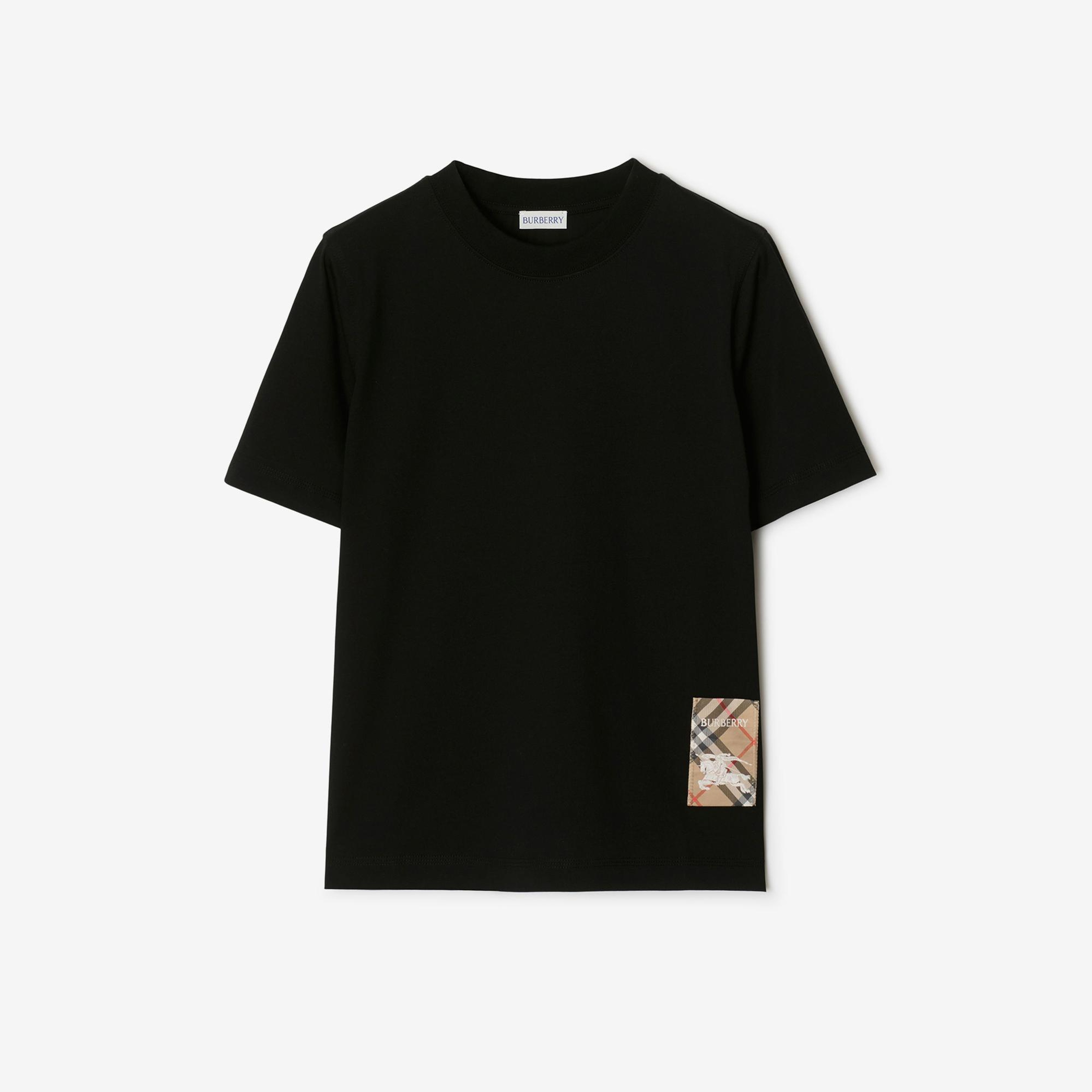 Burberry For Label Cotton Kadın Siyah T-Shirt