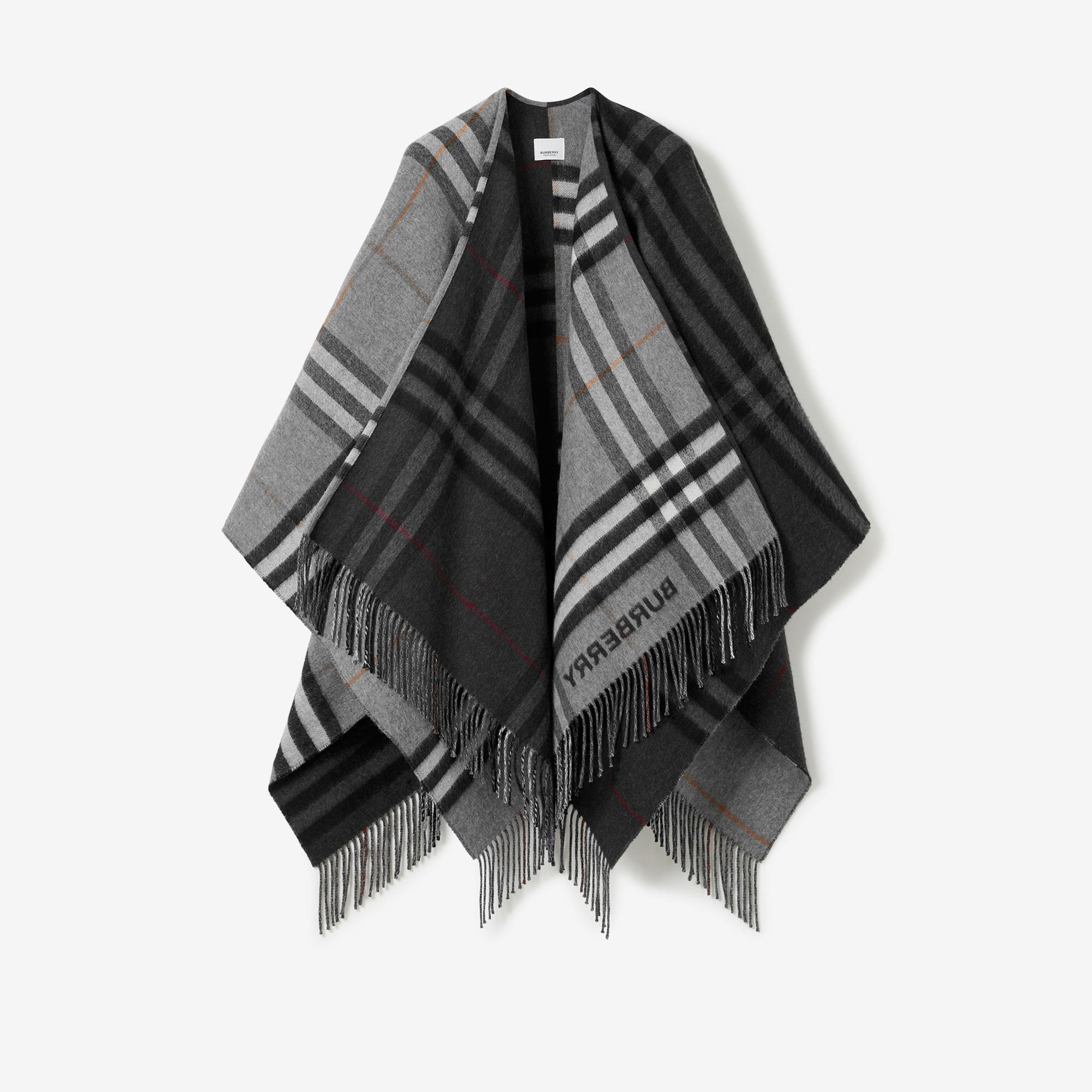 Burberry Contrast Check Yün Kaşmir Jacquard Kadın Gri Panço