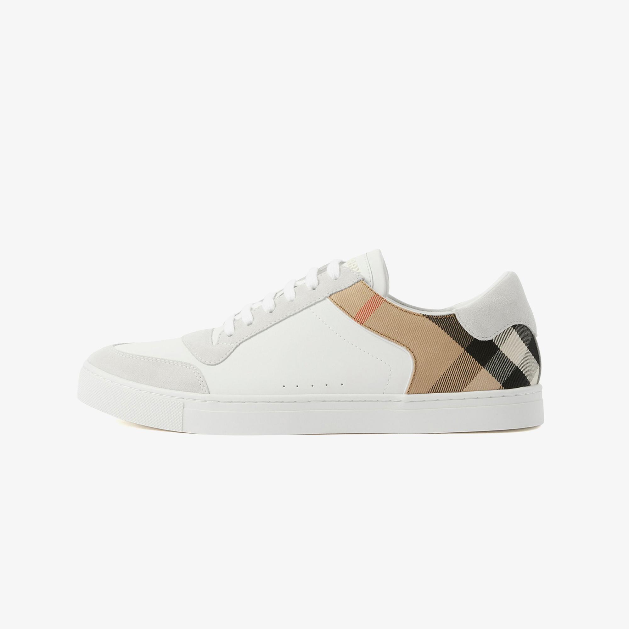 Burberry New Reeth Low Leather Suede And House Cotton Erkek Beyaz Sneaker