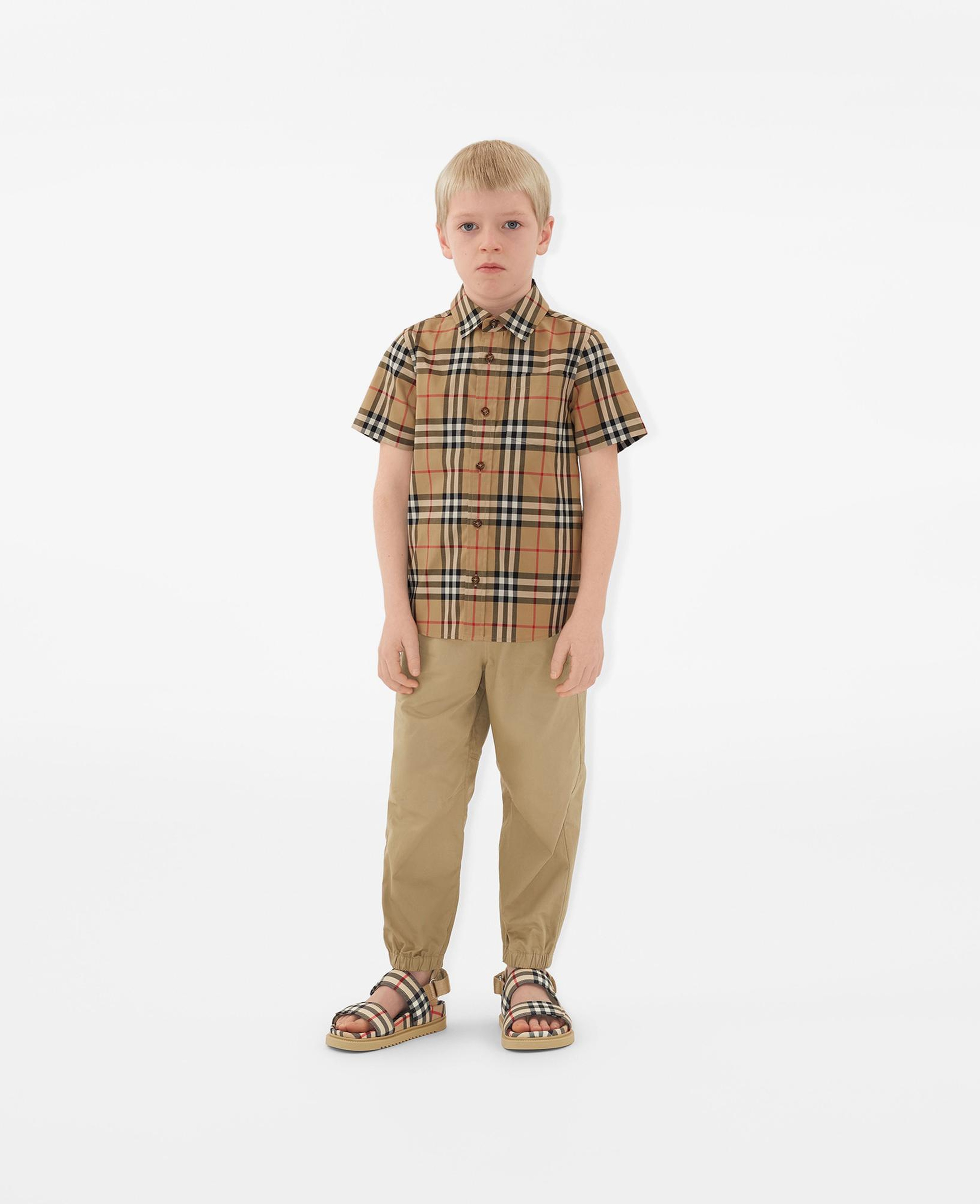 Burberry Check Stretch Pamuklu Çocuk Bej Gömlek