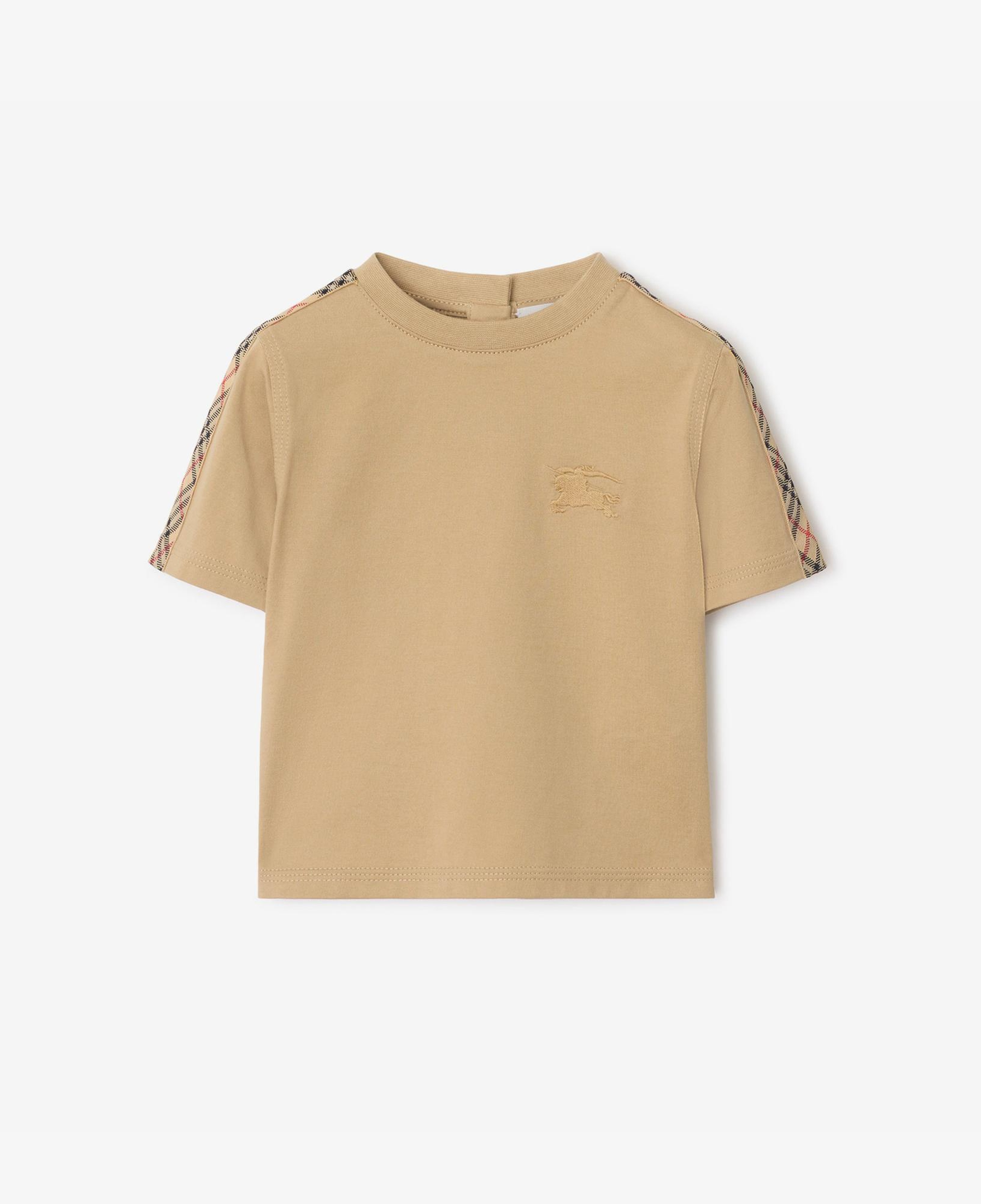 Burberry Cedar Check Trim Cotton Çocuk Bej T-Shirt