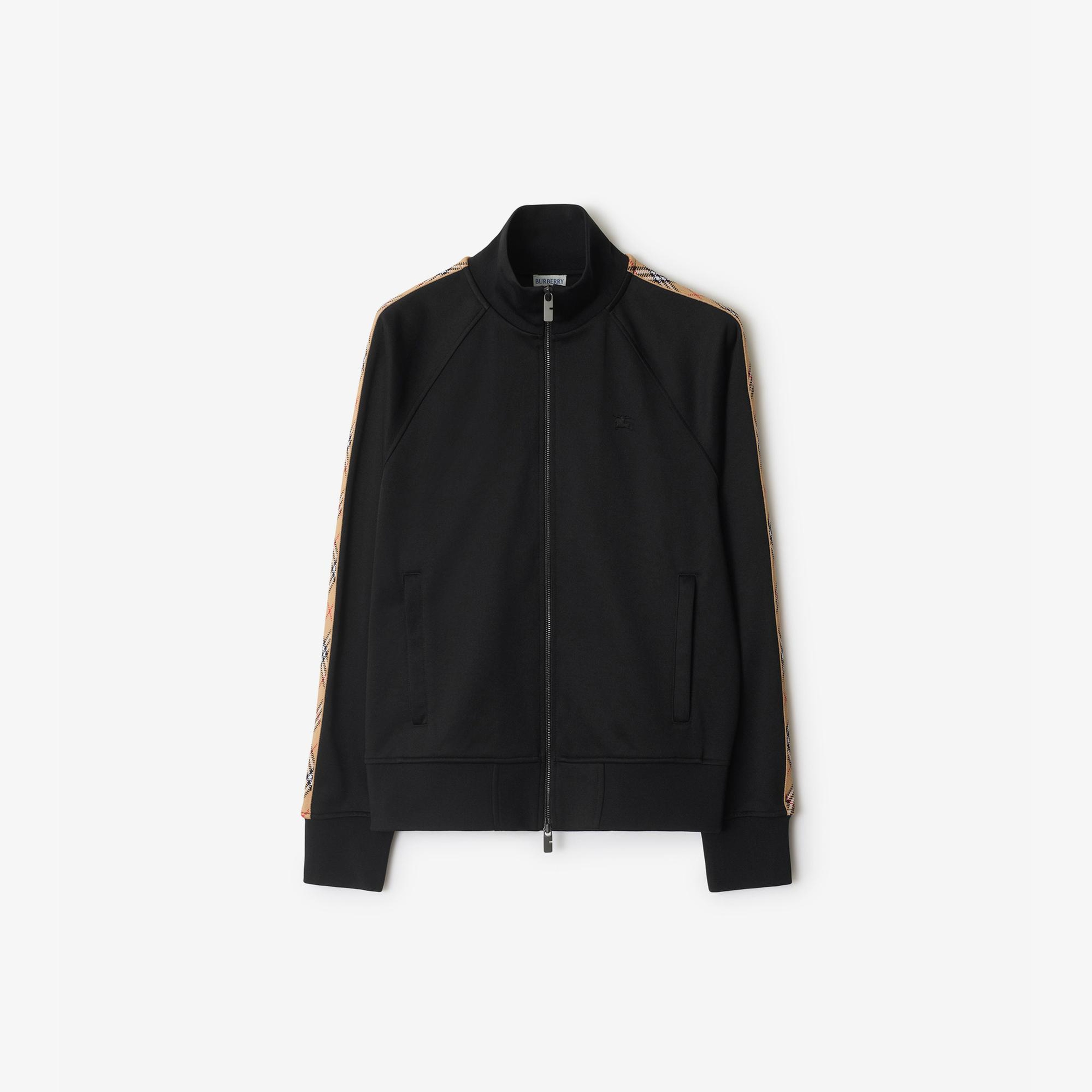 Burberry Check Trim Cotton Blend Track Erkek Siyah Sweatshirt