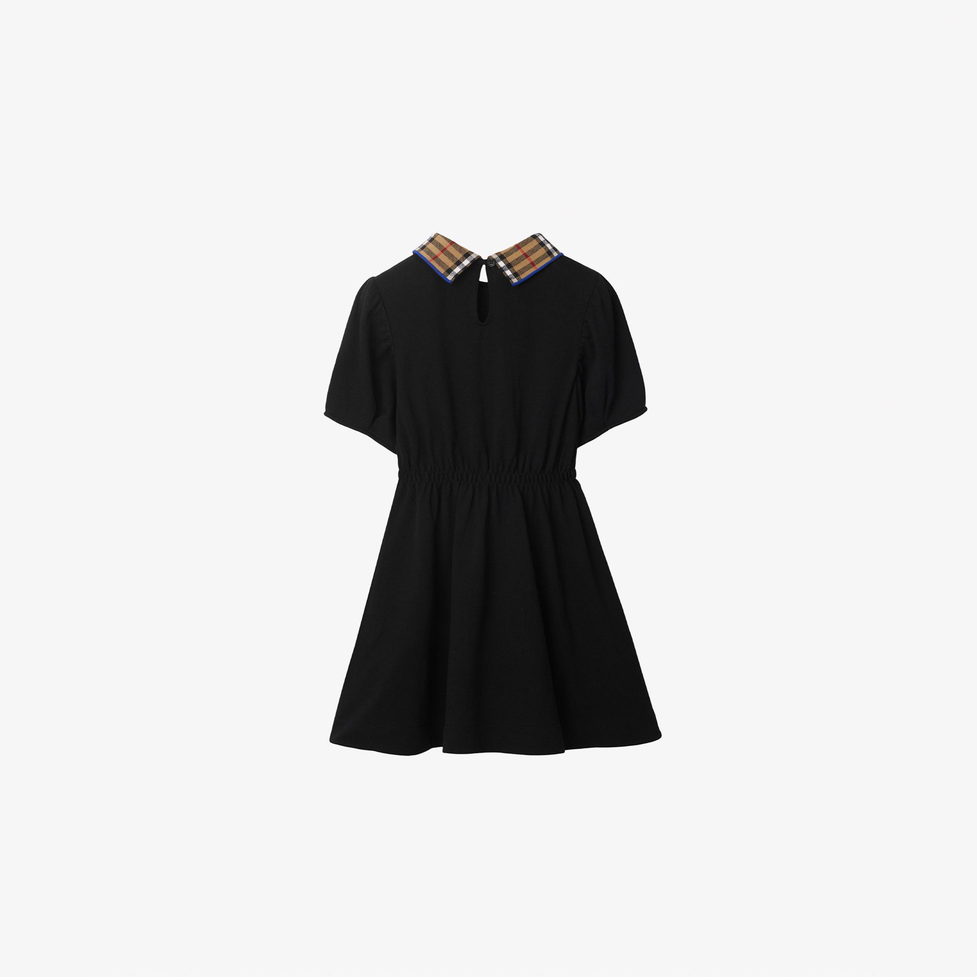 Burberry Check Collar Pamuklu Çocuk Siyah Elbise