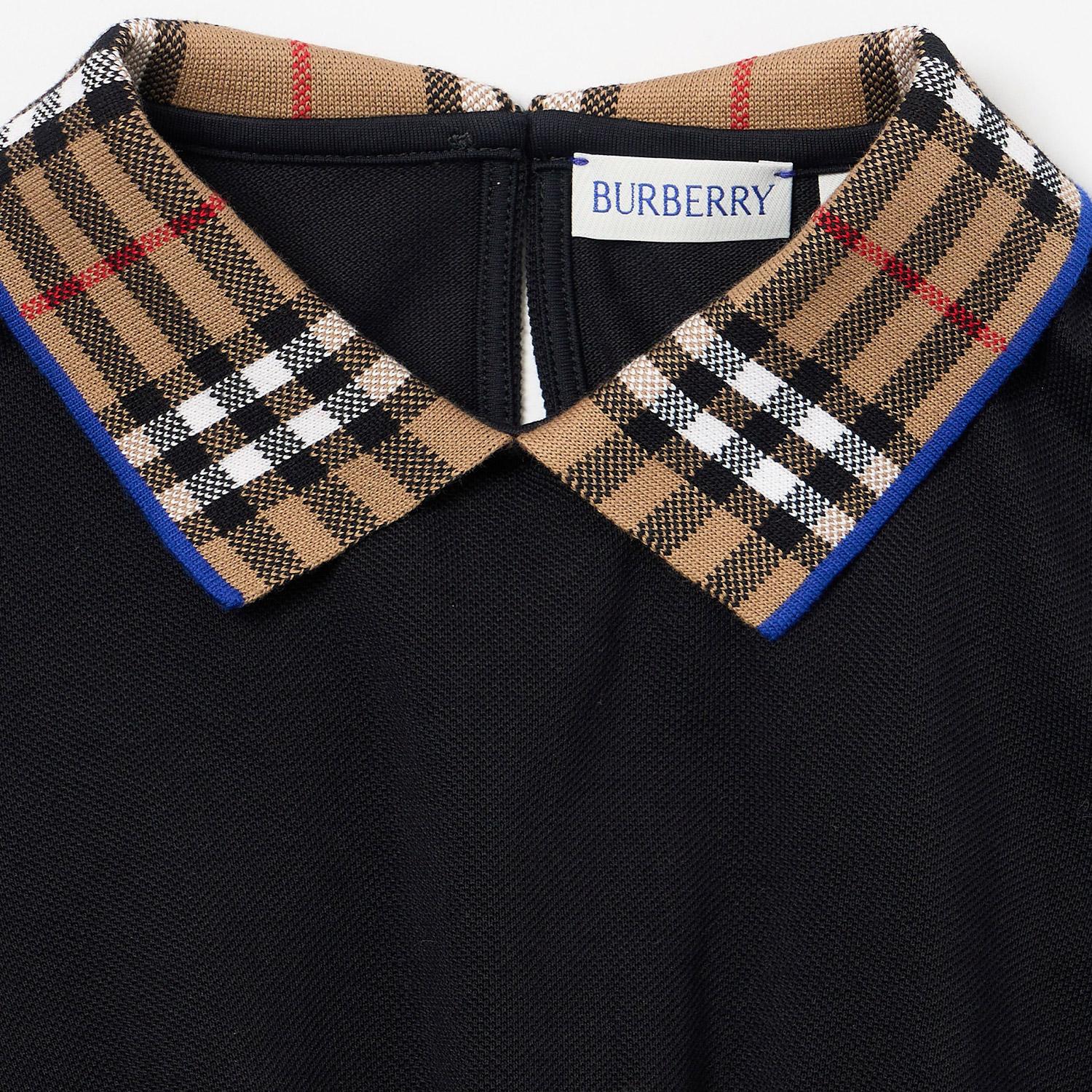 Burberry Check Collar Pamuklu Çocuk Siyah Elbise