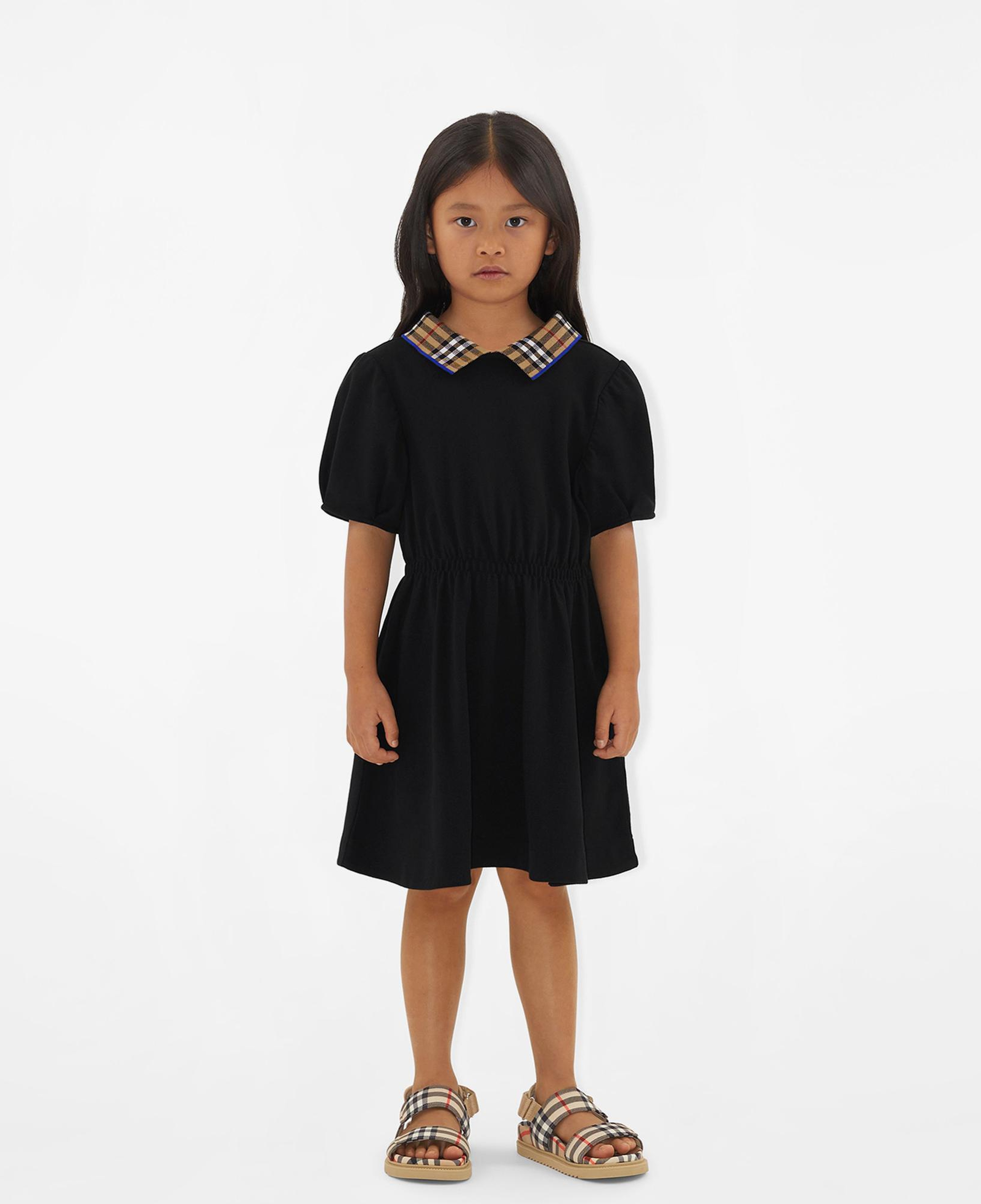 Burberry Check Collar Pamuklu Çocuk Siyah Elbise