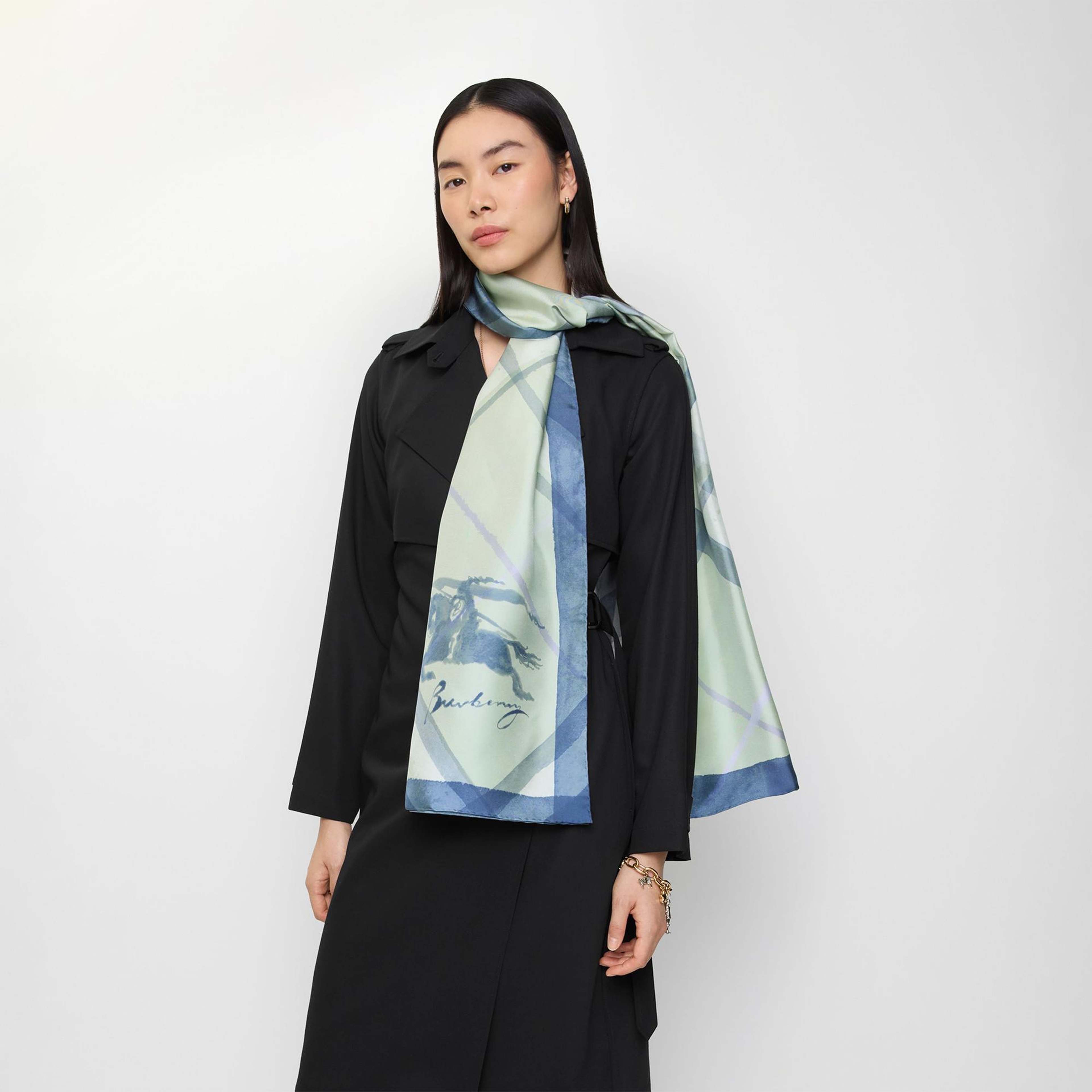 Burberry Watercolour Oblong Kadın Yeşil Eşarp