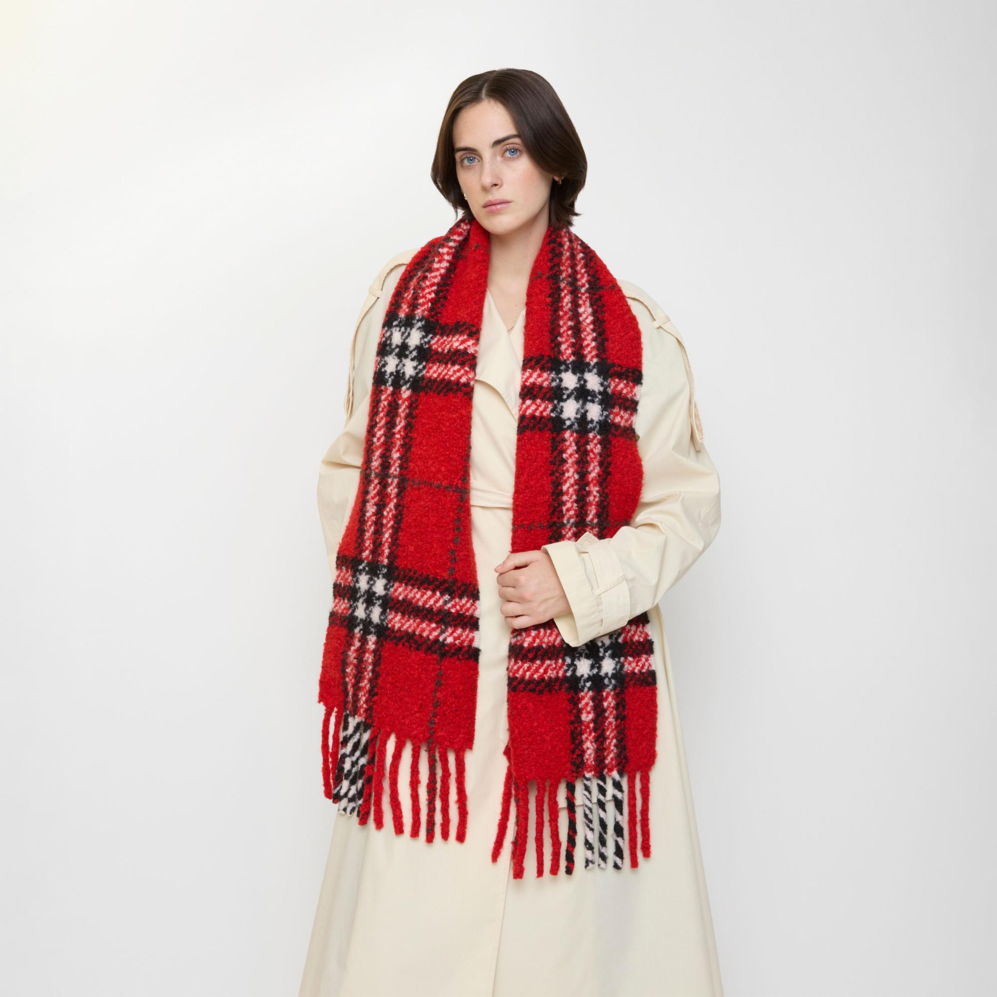 Burberry Check Boucle Kadın Kırmızı Atkı