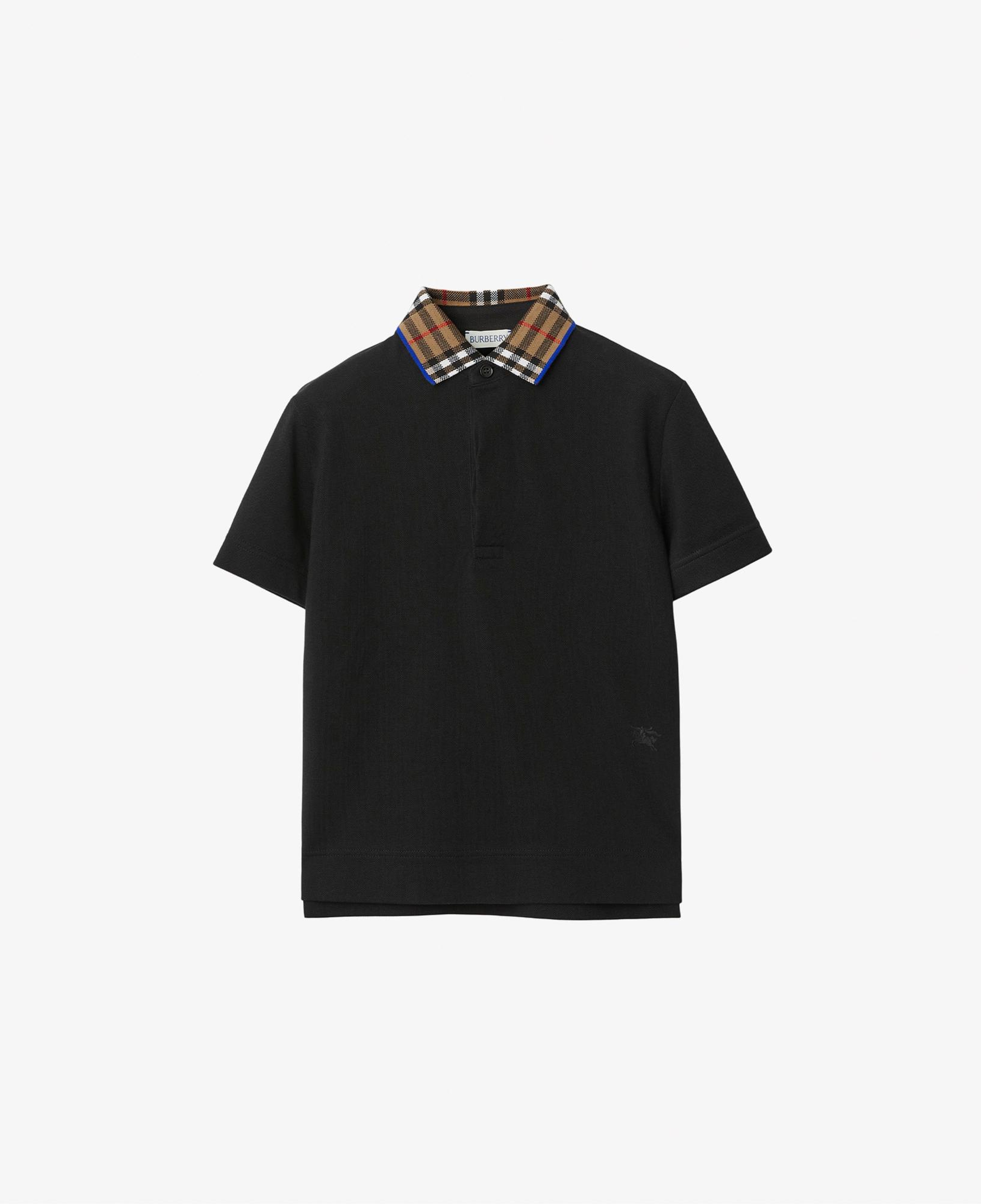 Burberry Check Yaka Detaylı Pamuklu Çocuk Siyah Polo