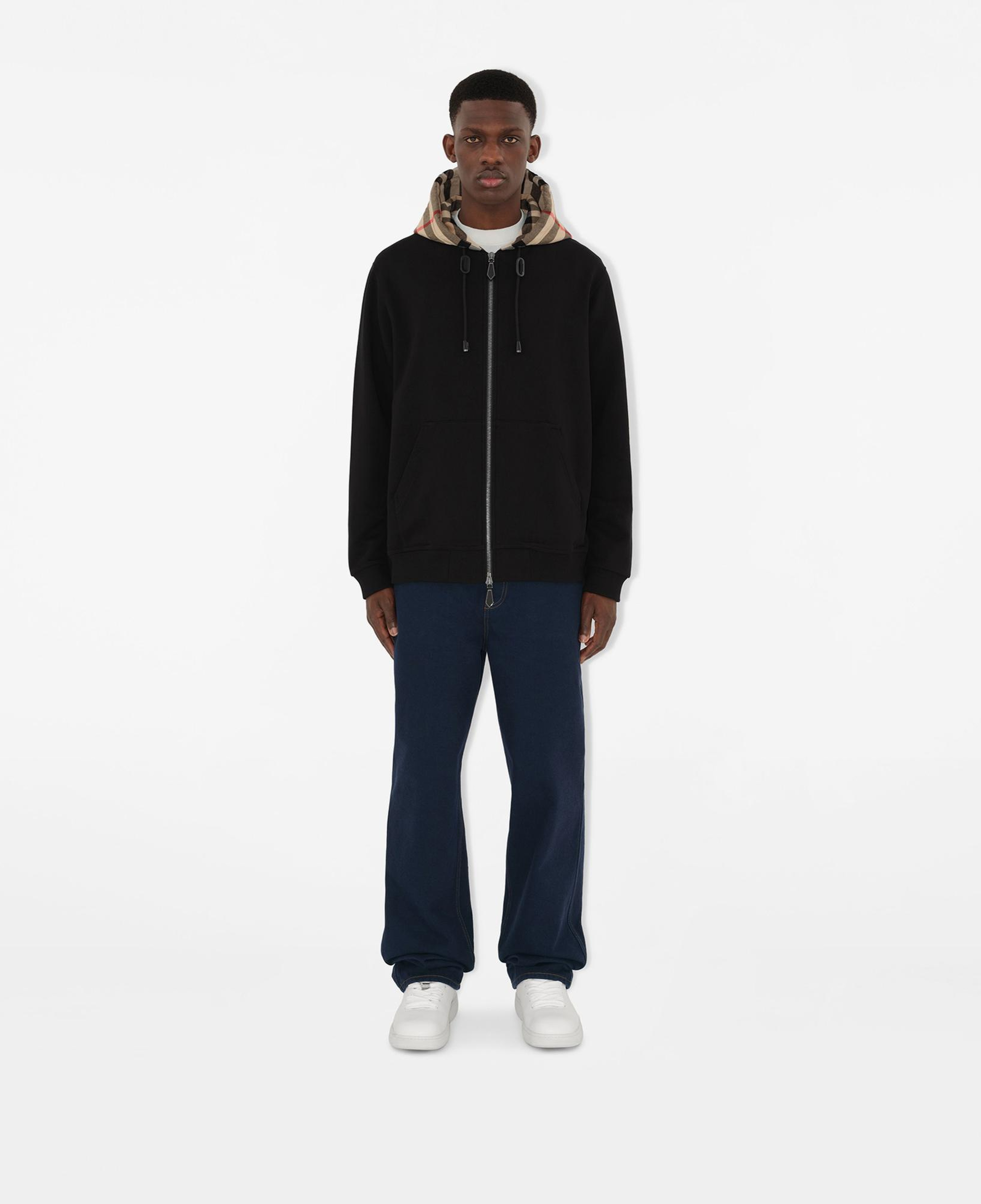 Burberry Check Hood Pamuklu Zip Erkek Siyah Sweatshirt